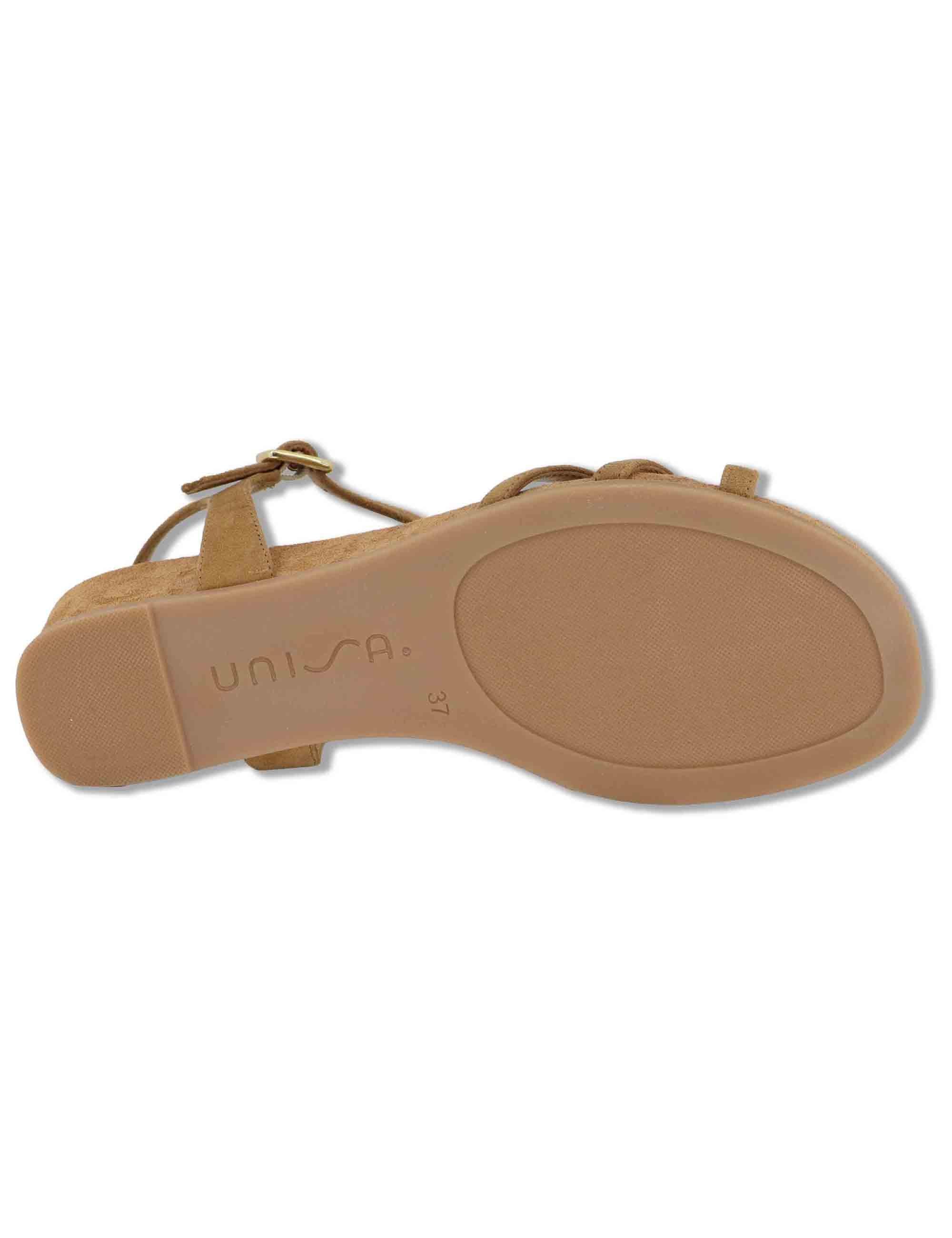 Sandali donna in camoscio cuoio con pietre e zeppa bassa BEDEL KS MISTRAL Unisa 