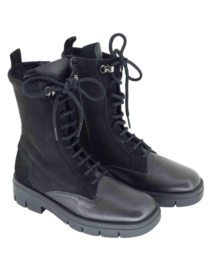 Stivaletti anfibi donna in pelle e tessuto nero con suola carrarmato HI254234 C012 Hispanitas 