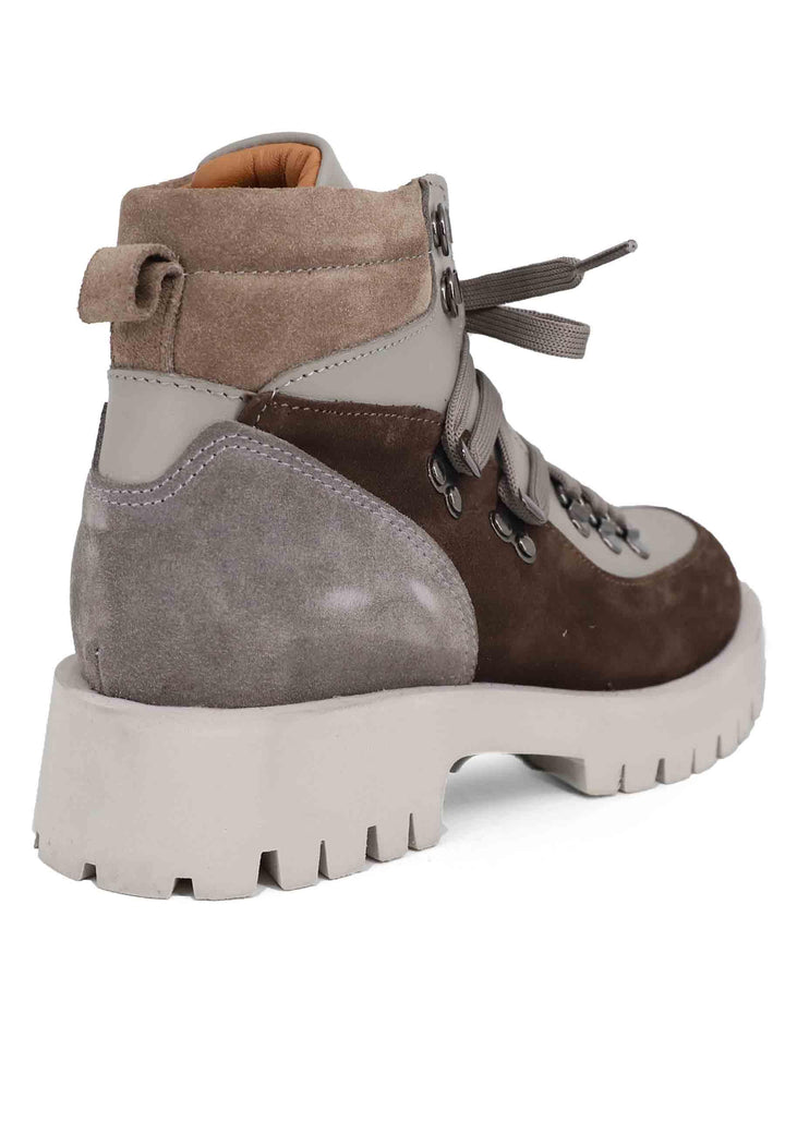 Stivaletti trakking donna in pelle grigia e camoscio marrone con suola carrarmato SP VIENNA 013 Spatarella 