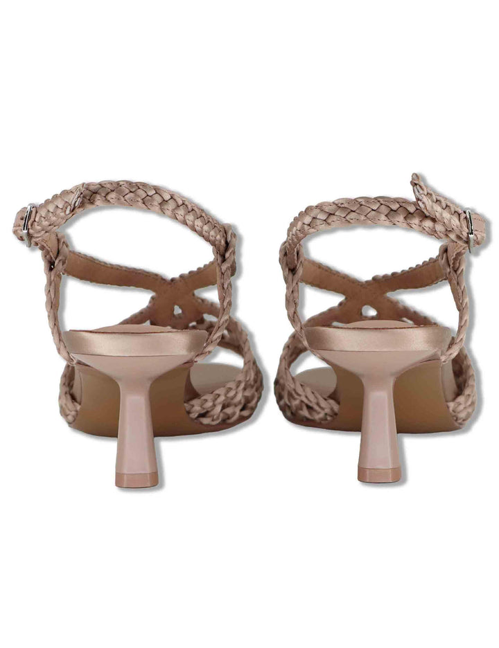 Sandali donna slingback in pelle intrecciata nude con tacco sottile Kou 702Z75VK 47-NUDE Bibi Lou 