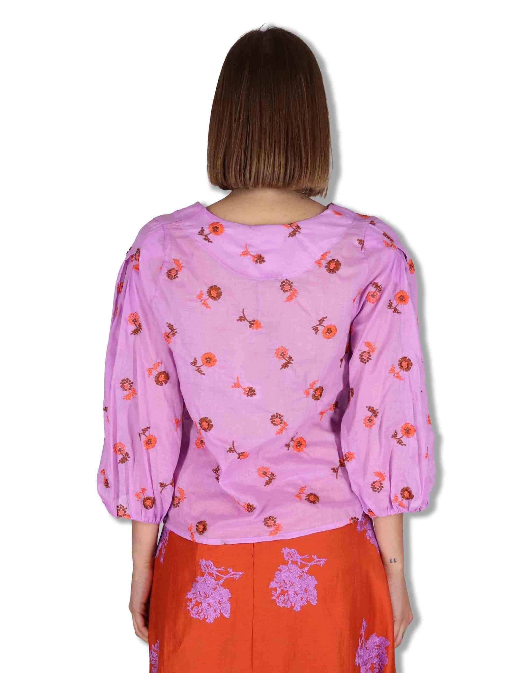 Camicie donna in cotone lilla con ricami florali e maniche a 3/4 JABCM0001-F1509-1231 3110 Justmine 