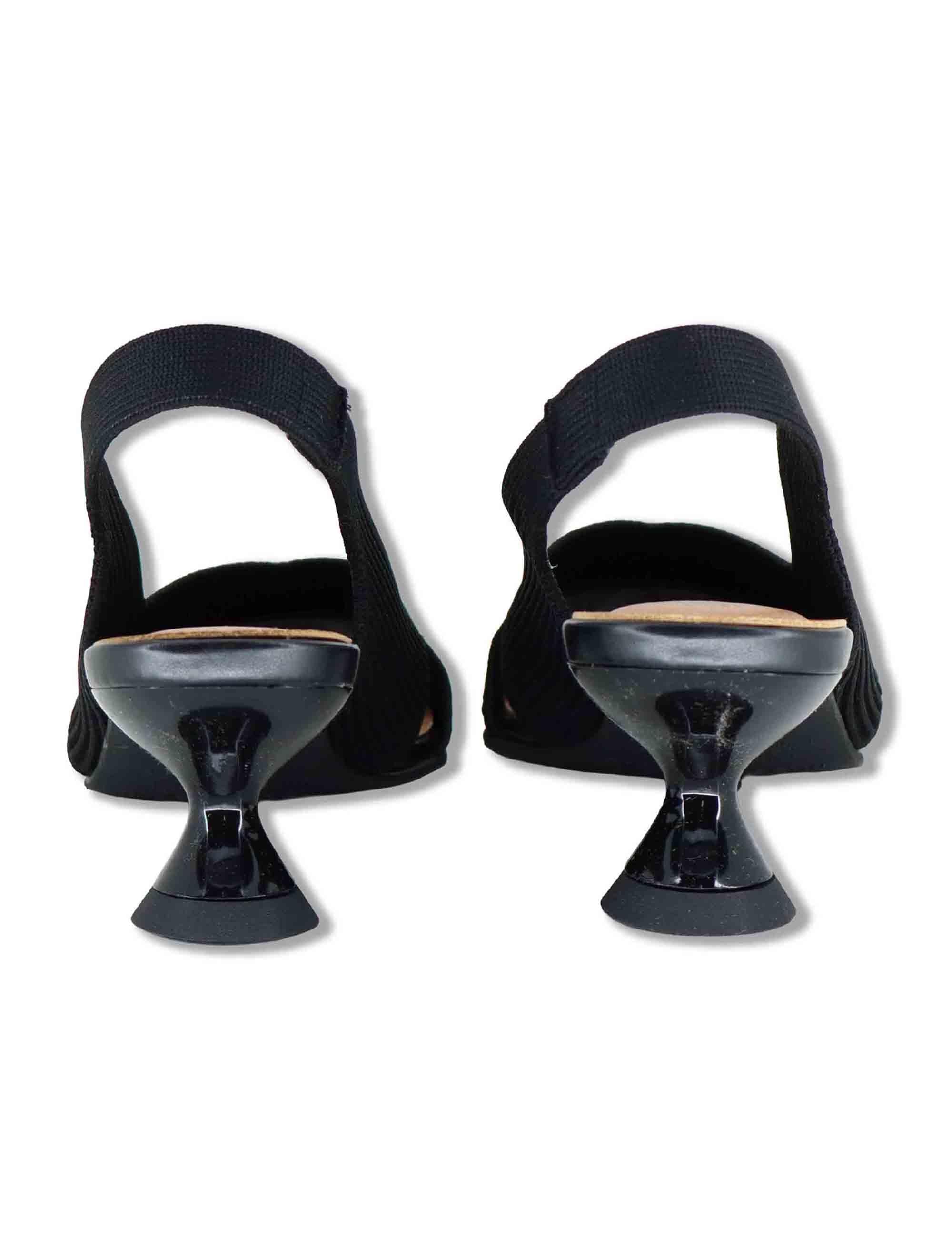 Decollete slingback D'Orsay in tessuto nero aperta ai lati tacco alto 75111 65-05 Miss Elastic 