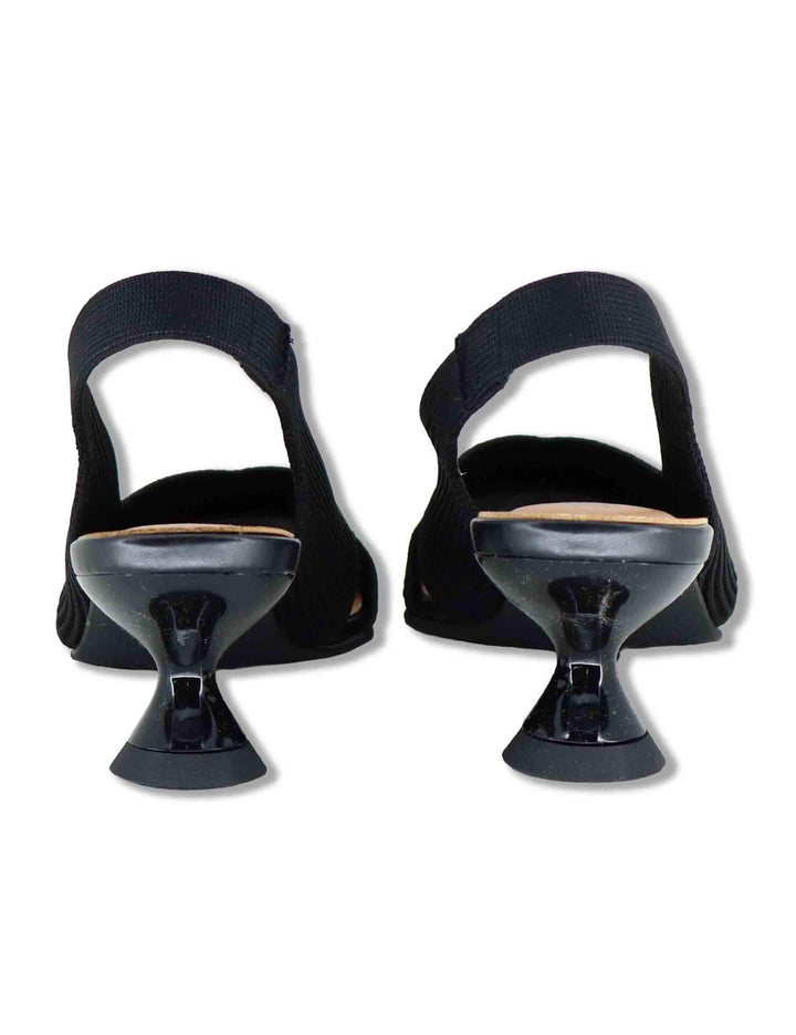 Decollete slingback D'Orsay in tessuto nero aperta ai lati tacco alto 75111 65-05 Miss Elastic 