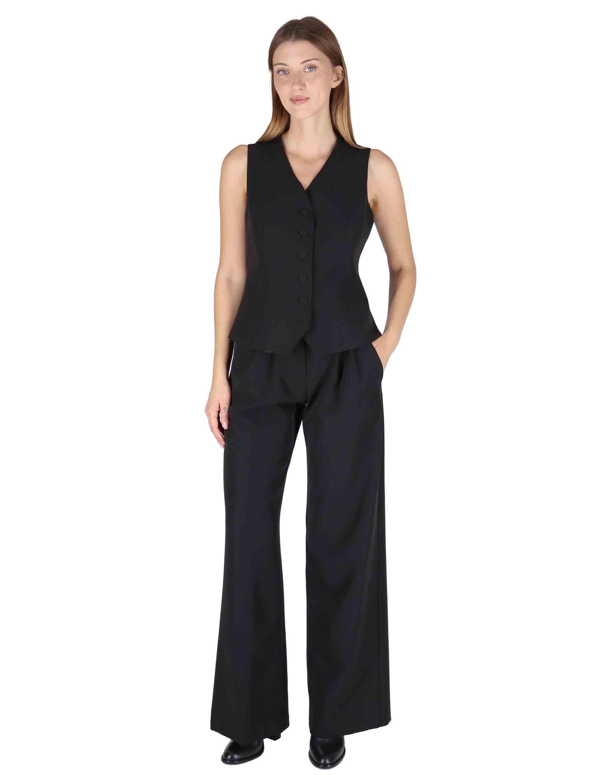 Gilet donna in tessuto nero con bottoni tono su tono e scollo a v OABGI0025-0519 9999 Justmine 