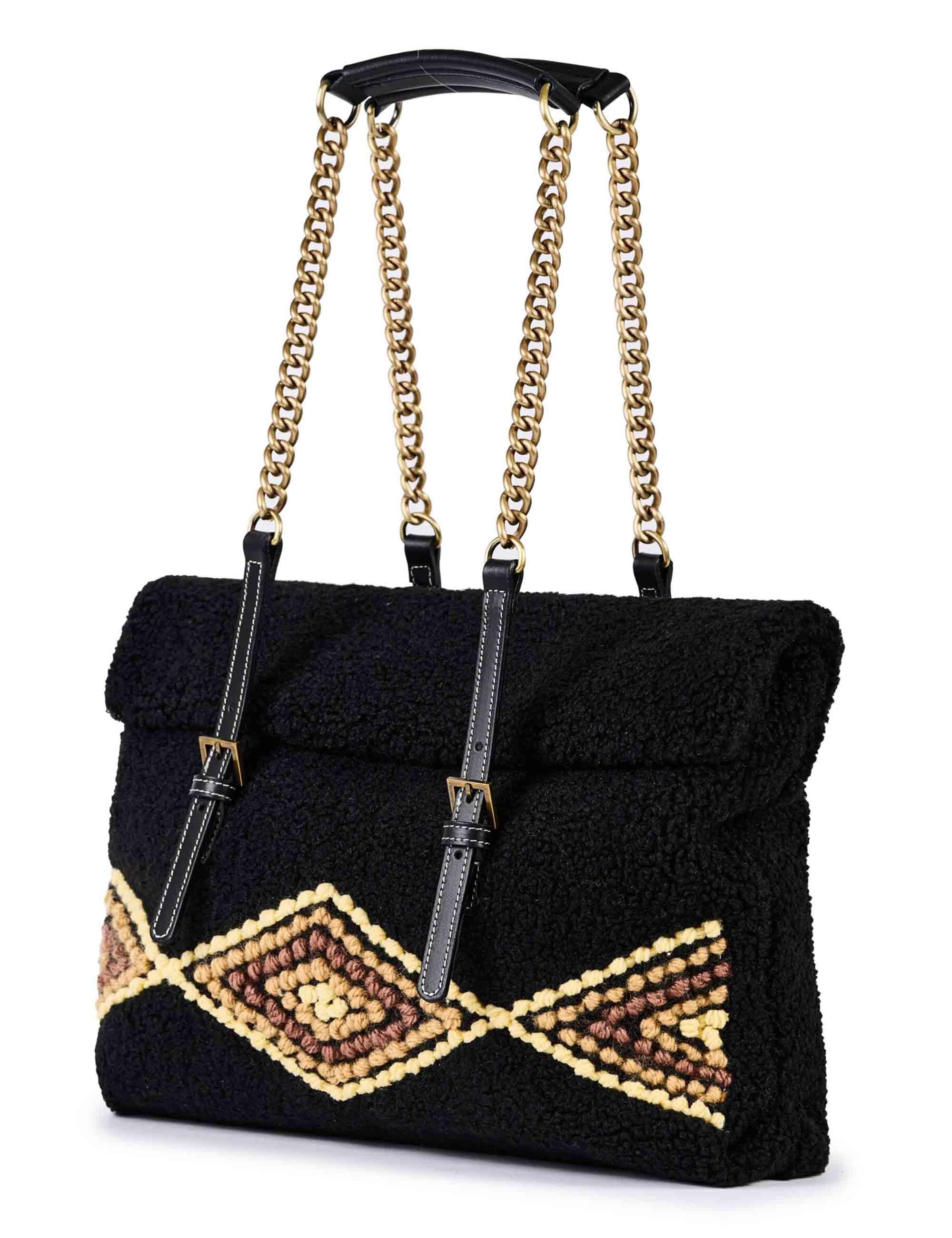 Borse donna in eco fur testa di moro con doppi manici a catena AMANDA U04 Via Mail Bag 