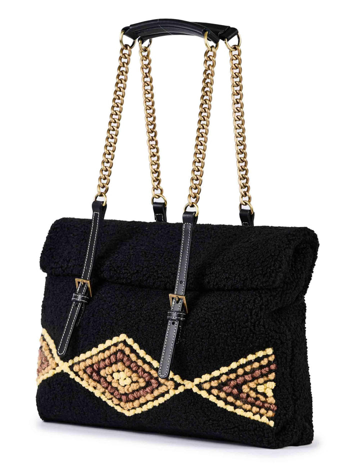 Borse donna in eco fur testa di moro con doppi manici a catena AMANDA U04 Via Mail Bag 