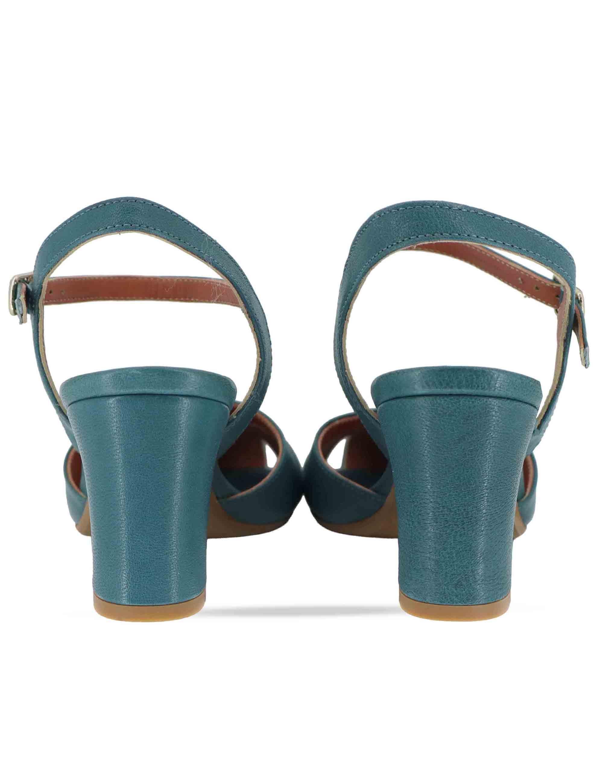 Sandali donna in pelle petrolio con tacco medio e cinturino alla caviglia 5145P 088 Les Venues 