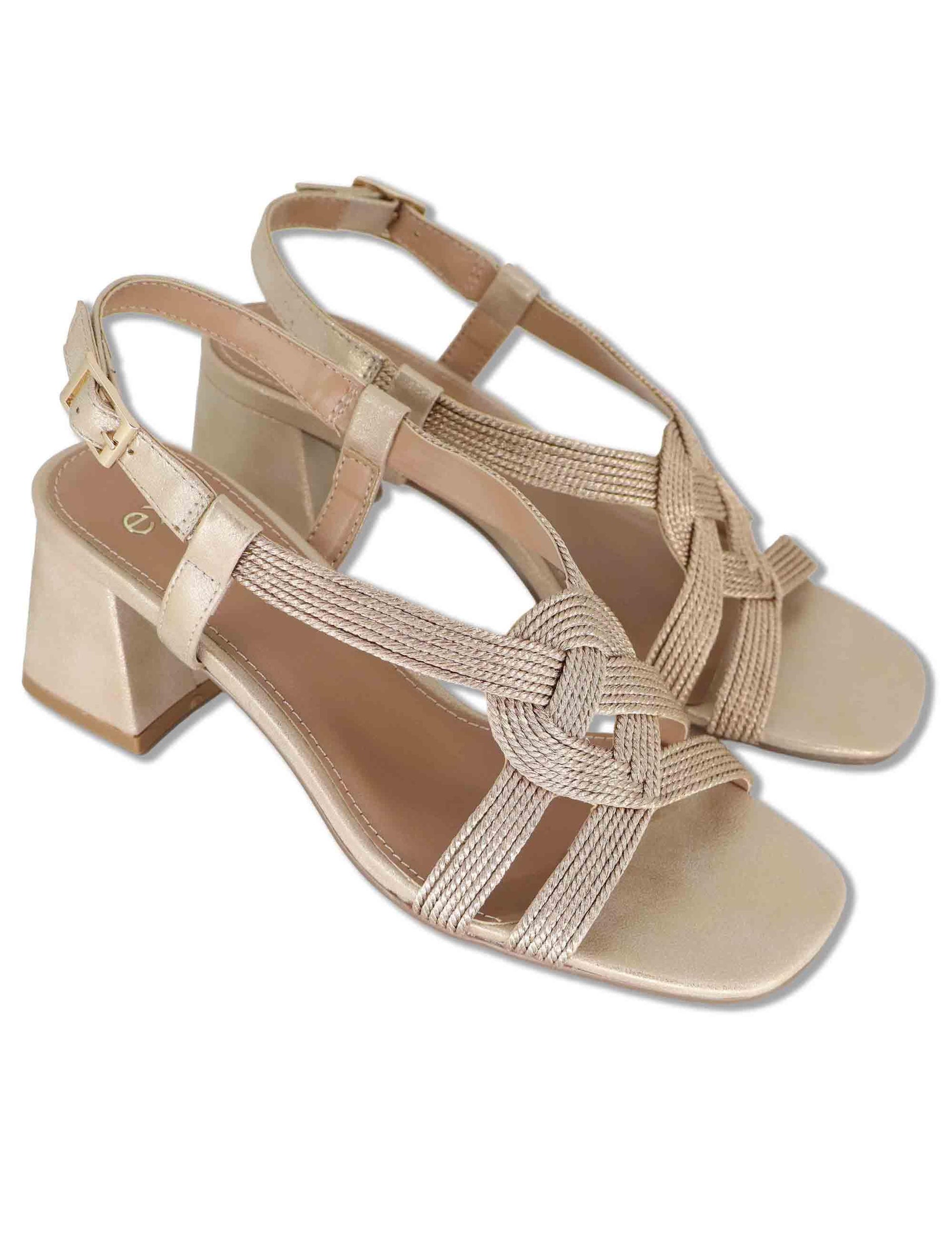 Sandali donna in tessuto cipria con cinturino posteriore e tacco medio W4700467 319N Exe 