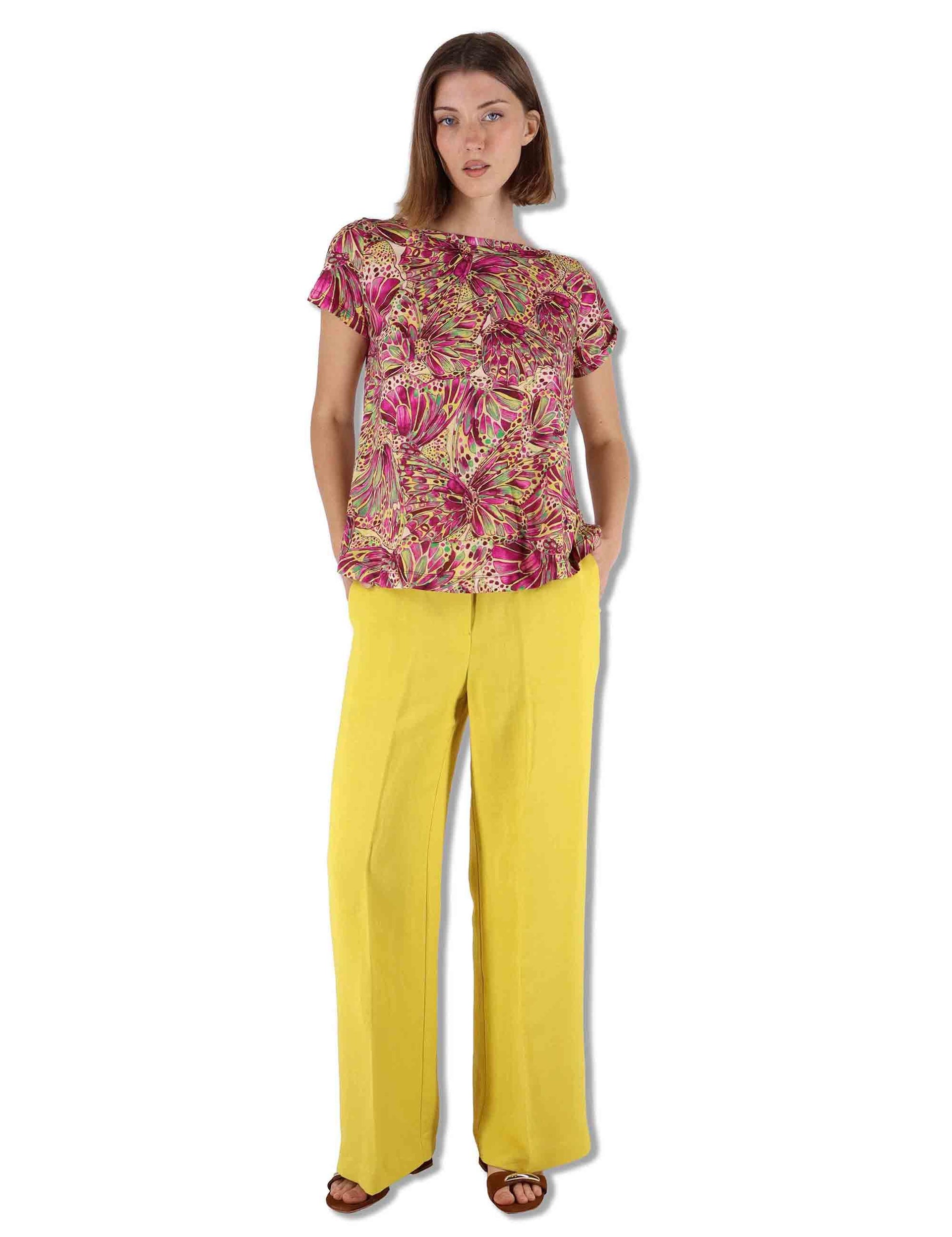 Pantaloni donna Timeless in lino giallo a gamba larga e tasche laterali JH803340106 70008 Maliparmi 