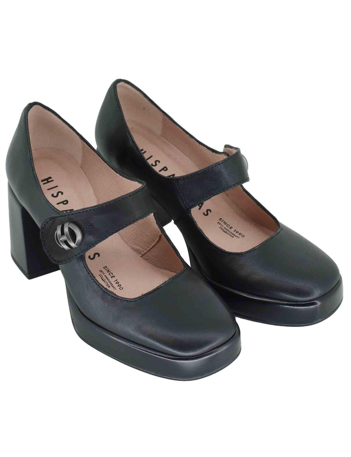 Decollete donna in pelle nera con cinturino e tacco alto HI254305 C004 Hispanitas 