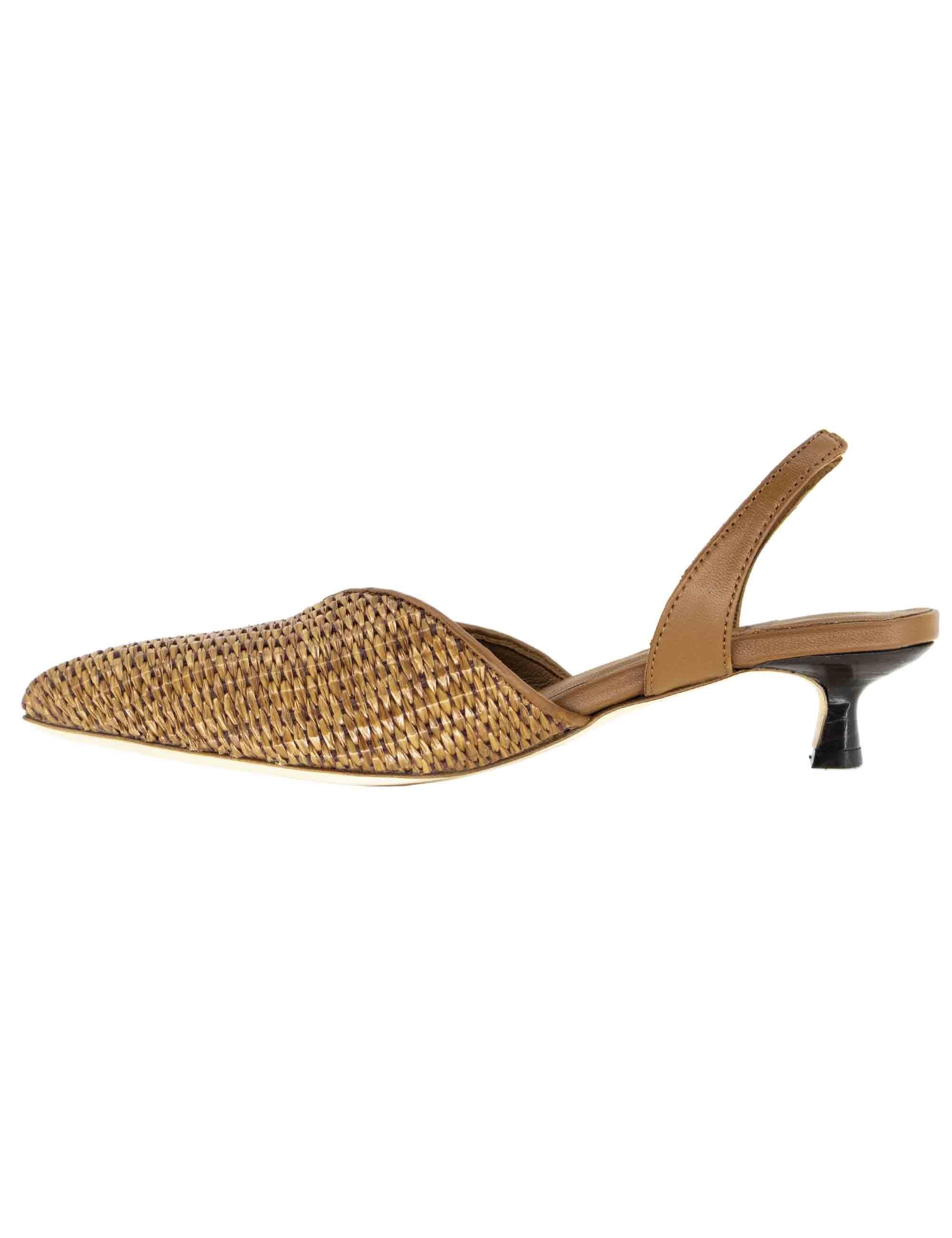 Slingback donna in pelle cuoio e rafia CH2533/RT 014 L'Arianna 