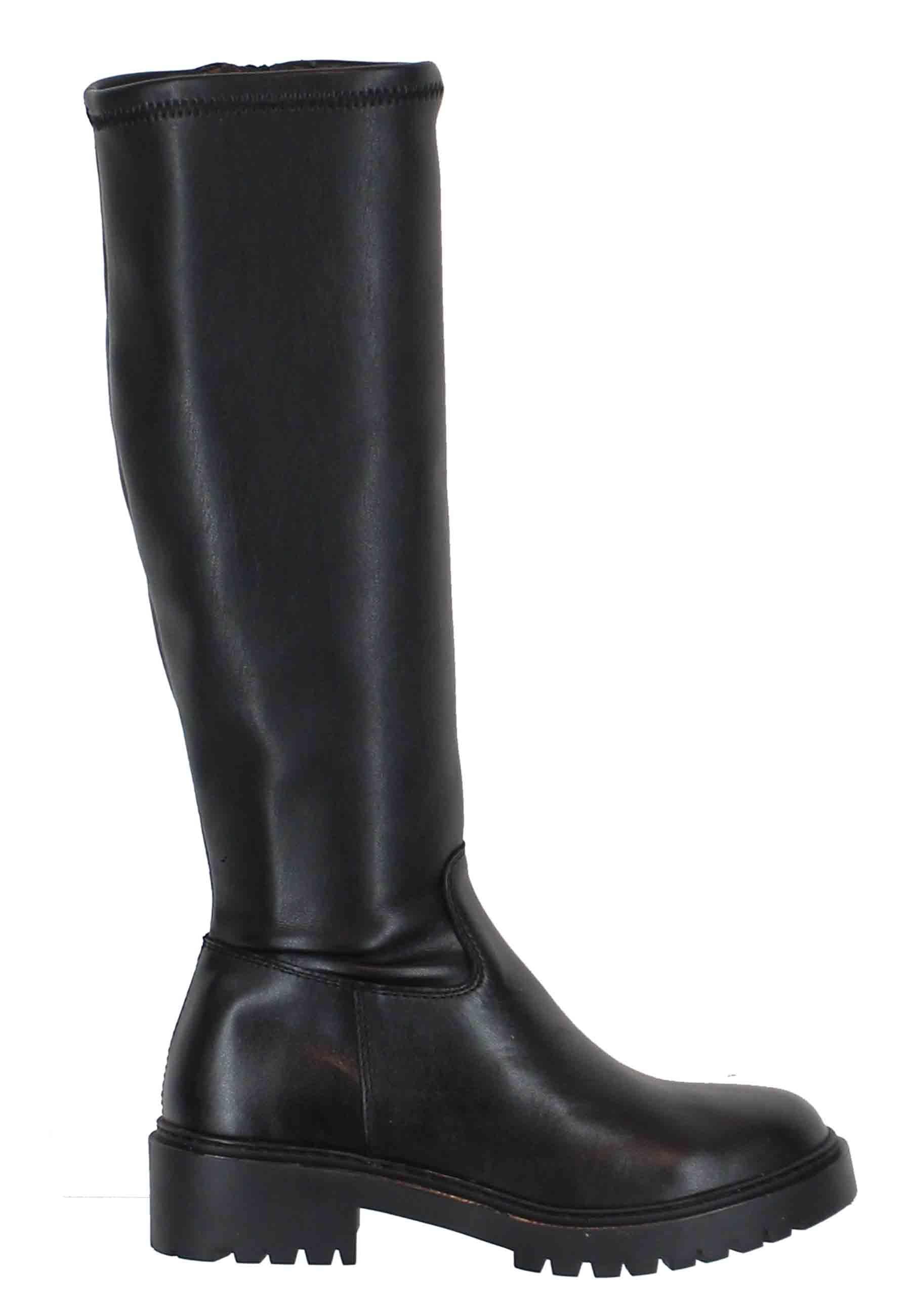 Stivali donna in pelle nera con suola carrarmato e punta tonda GINGER STB BLACK Unisa 