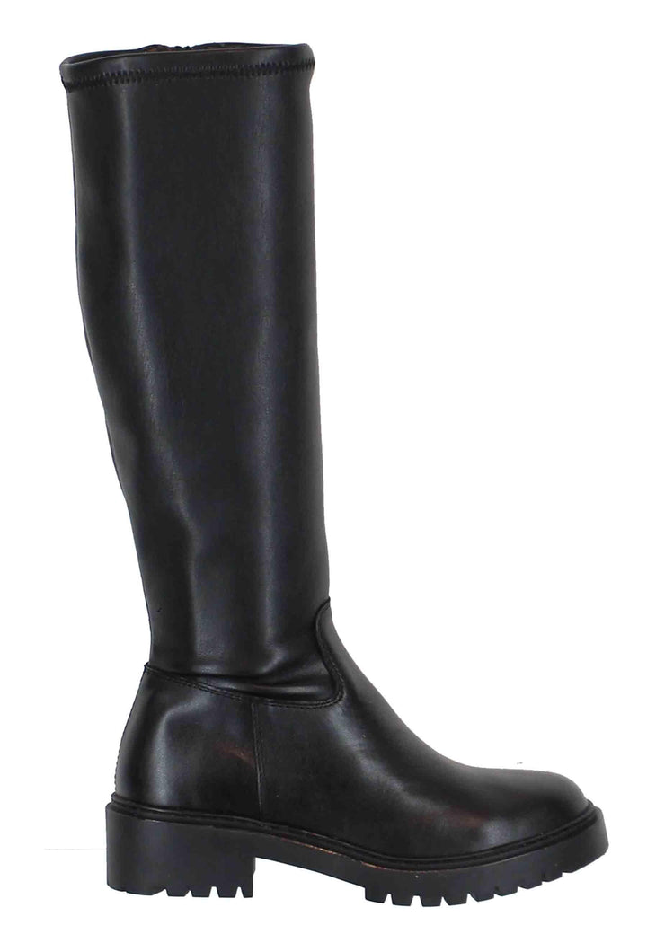 Stivali donna in pelle nera con suola carrarmato e punta tonda GINGER STB BLACK Unisa 