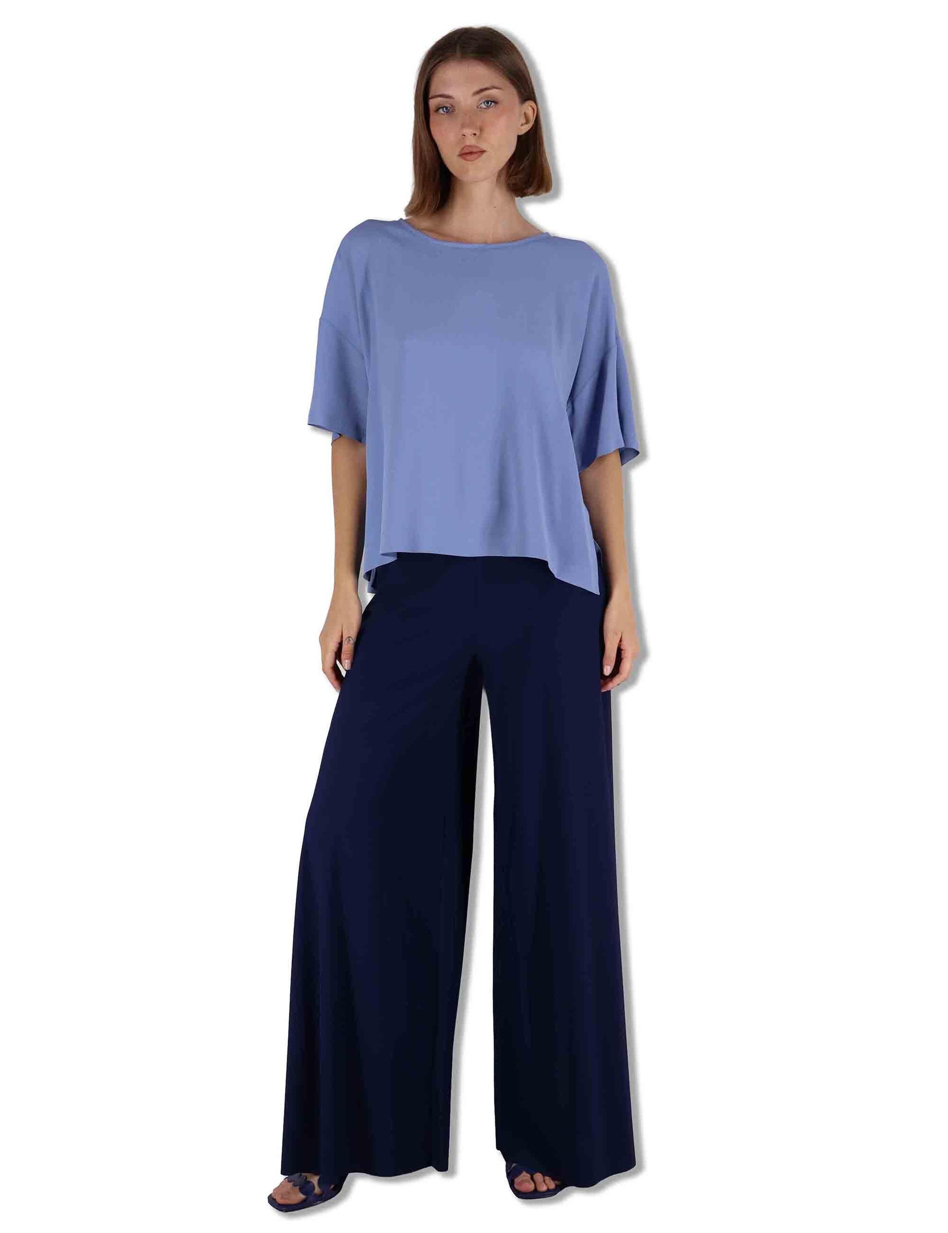 Camicie donna Fluid Crepe in misto seta azzurro maniche a 3/4 JM440050672 81001 Maliparmi 