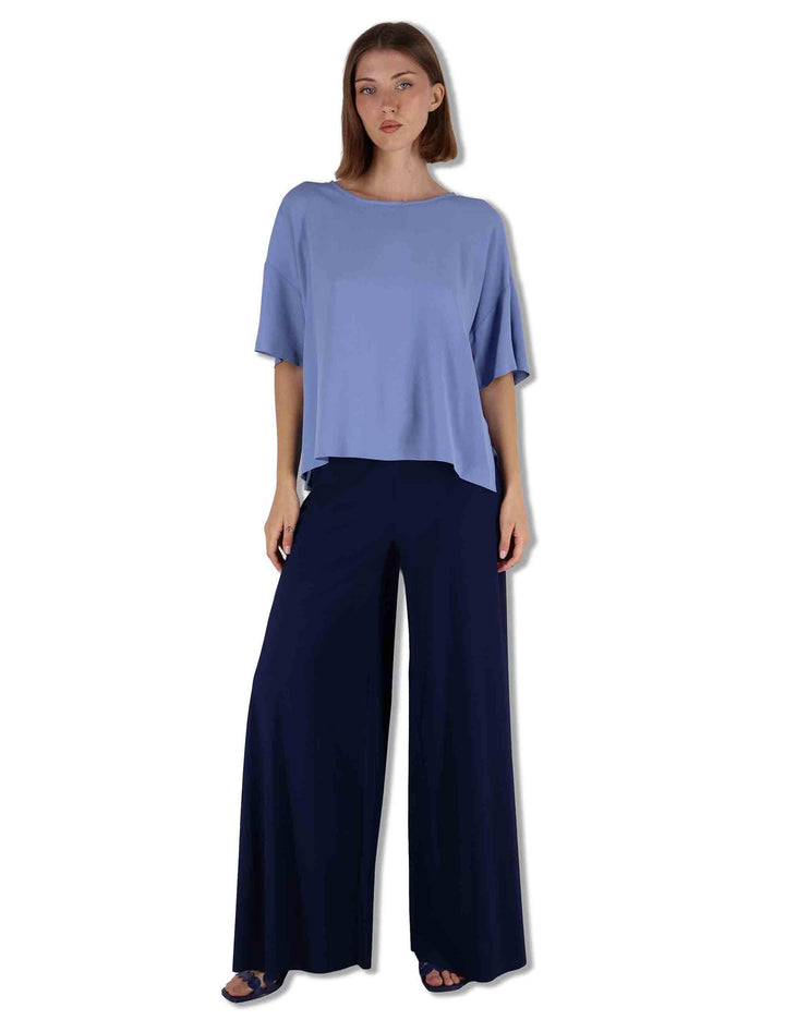 Camicie donna Fluid Crepe in misto seta azzurro maniche a 3/4 JM440050672 81001 Maliparmi 