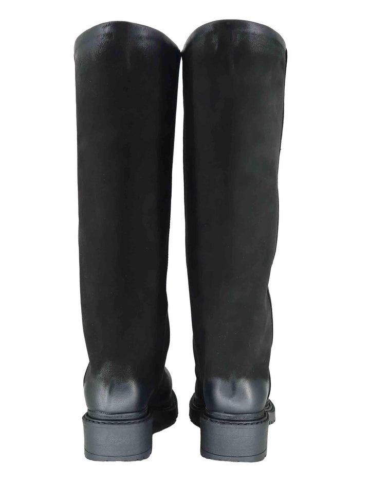 Stivali donna in crosta vintage nera con tacco basso e suola carrarmato SPMA946 001 Spatarella 