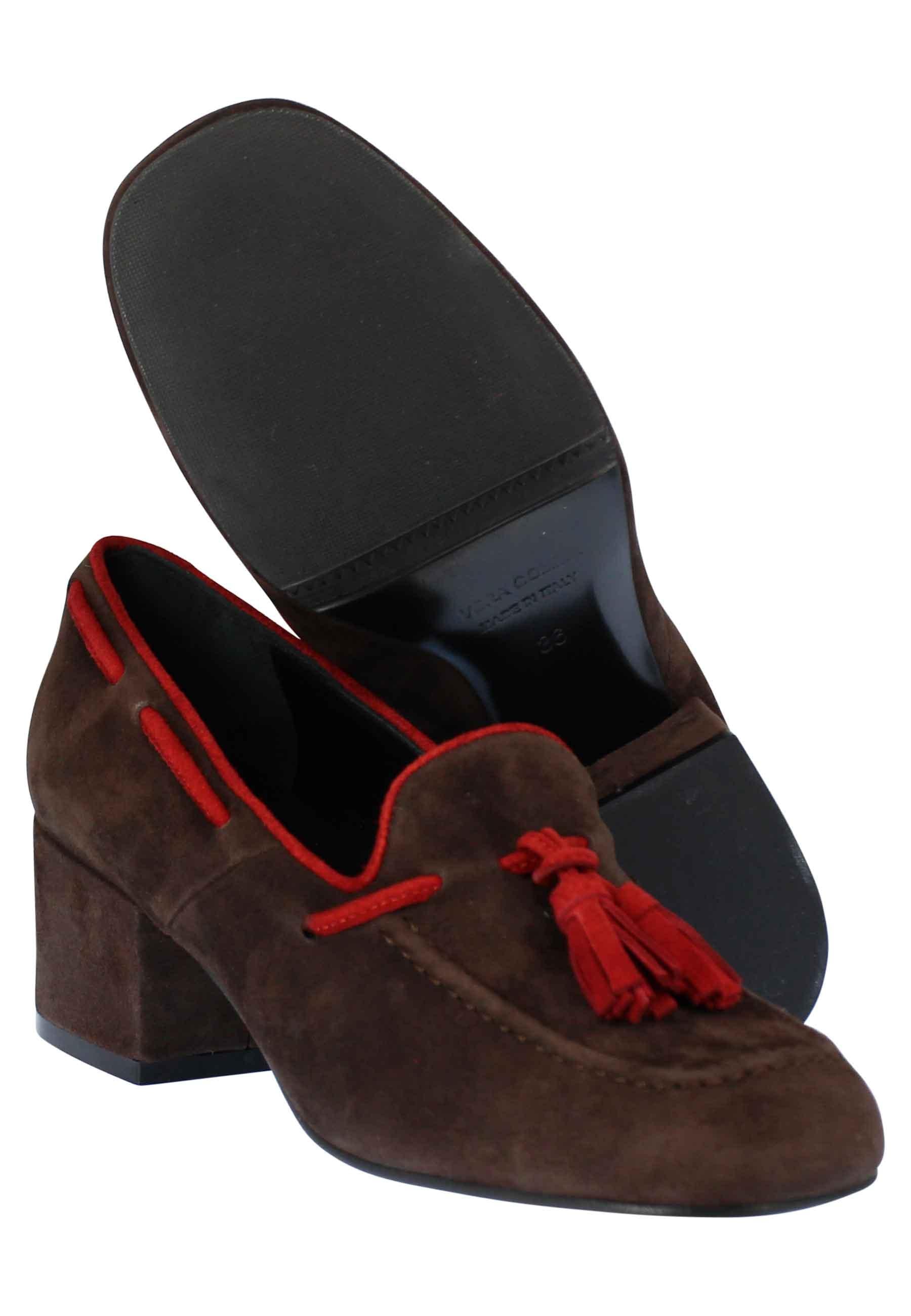 Mocassini Donna in Camoscio Marrone SR573 013 con Nappine Spatarella