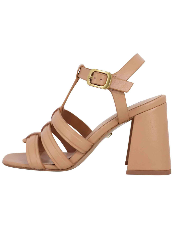 Sandali donna in pelle nude con tacco alto punta quadra e cinturino alla caviglia Gaia 351Z10BK 025 Lola Cruz 