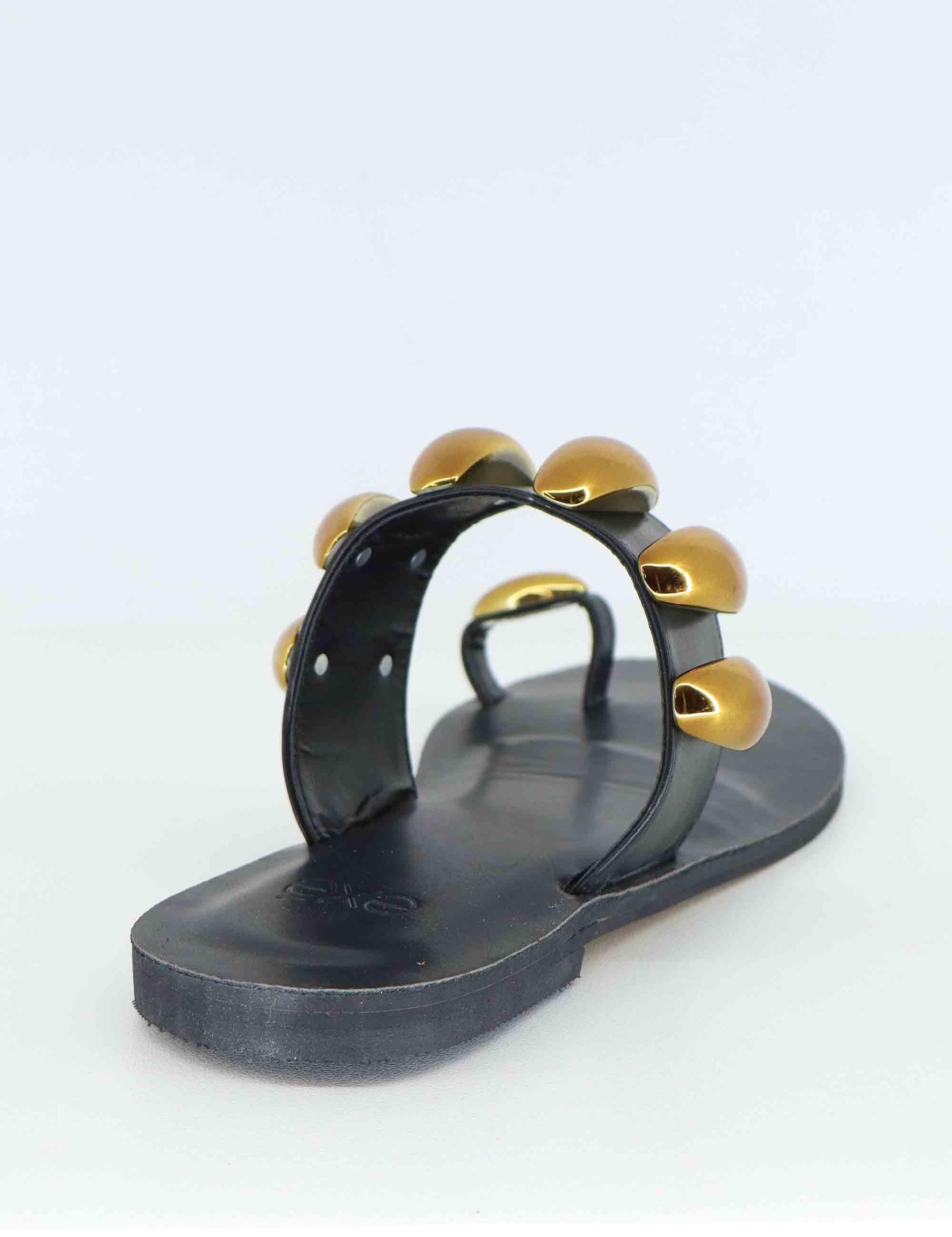 Sandali flat infradito donna in tessuto nero con borchie U428B6011001 NSS01 Exe 