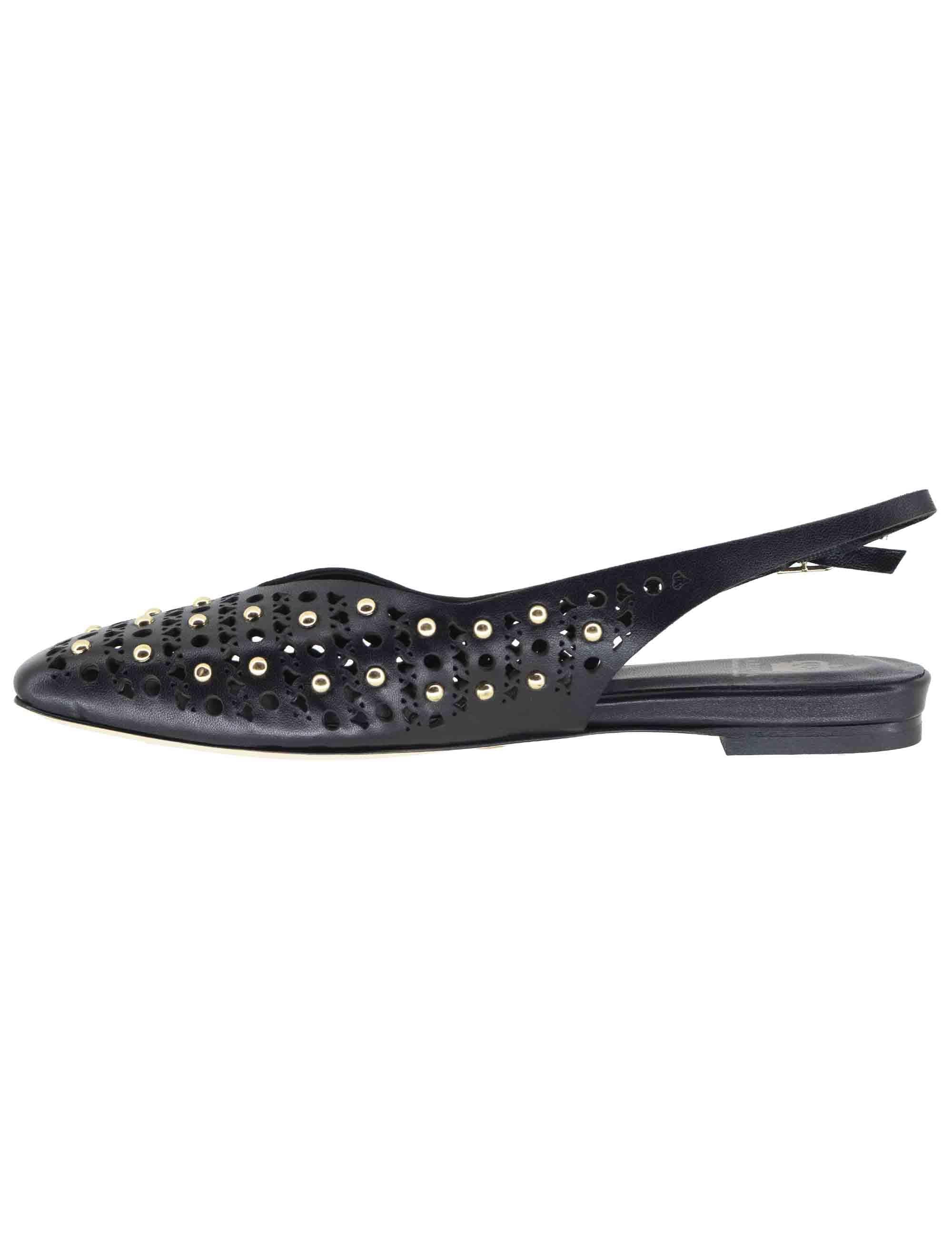 Slingback donna in pelle nera con borchie tacco basso CH2524 001 L'Arianna 