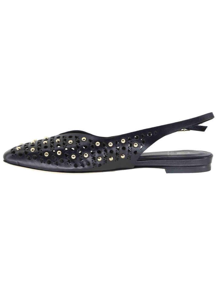 Slingback donna in pelle nera con borchie tacco basso CH2524 001 L'Arianna 