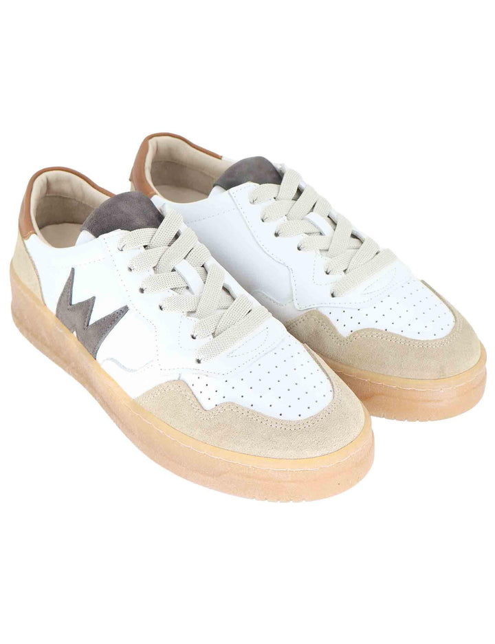 Sneakers donna in pelle beige con riporti in camoscio SP56529 004 Spatarella 