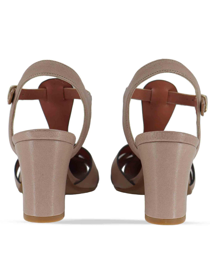 Sandali donna in pelle marrone con beige alla caviglia e tacco medio 5105P 015 Les Venues 