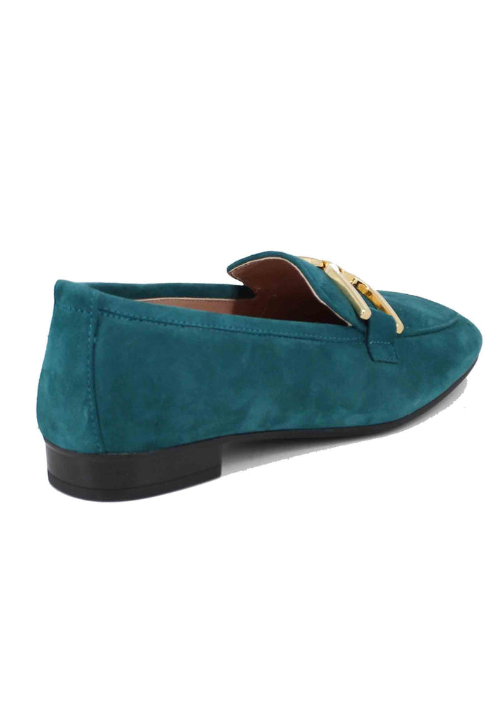 Mocassini donna in camoscio petrolio con morsetto oro BAXTER KS DARK TEAL Unisa 