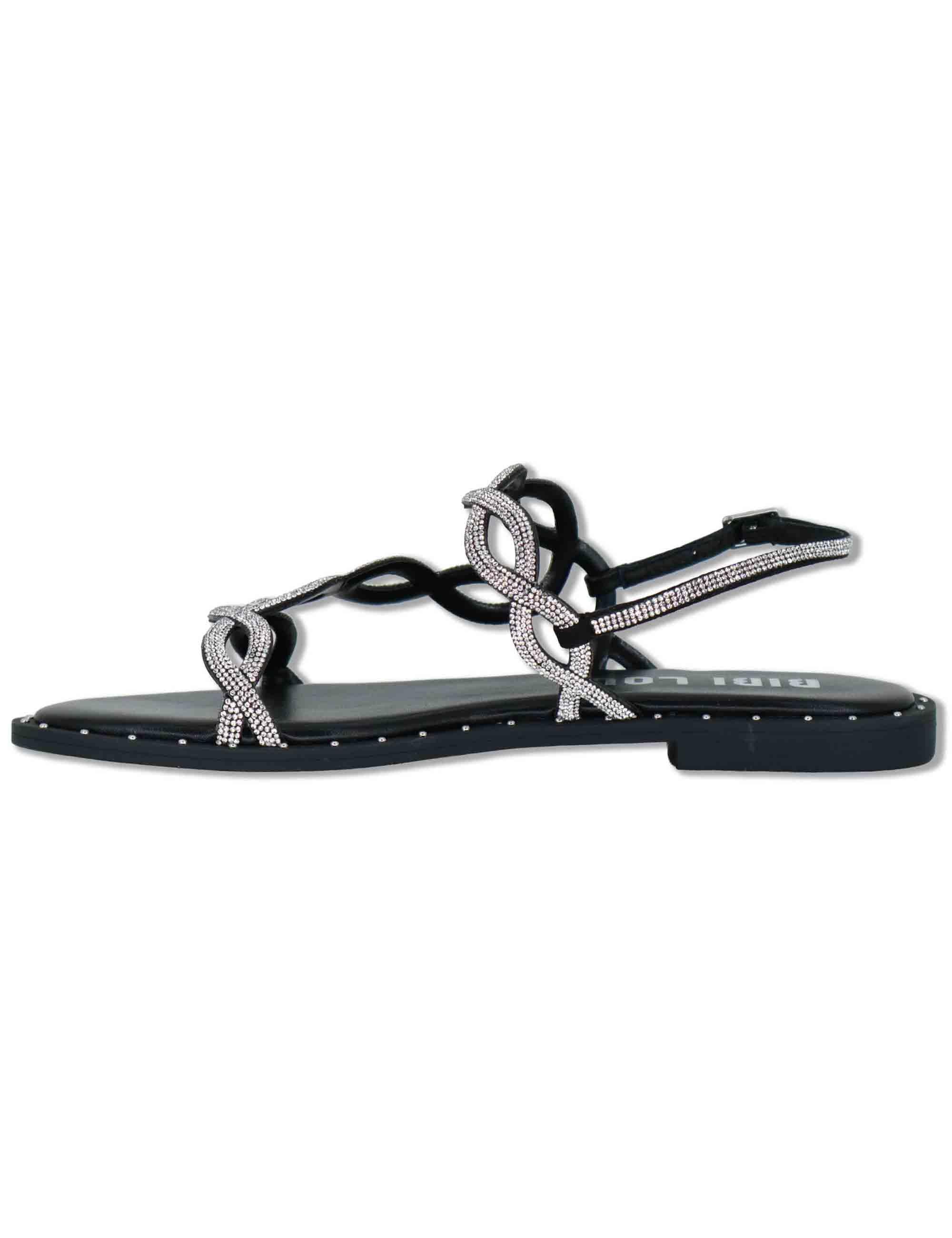 Sandali flat donna in pelle e strass argento con cinturino regolabile Illion 888Z00HG 09-PLOMO Bibi Lou 