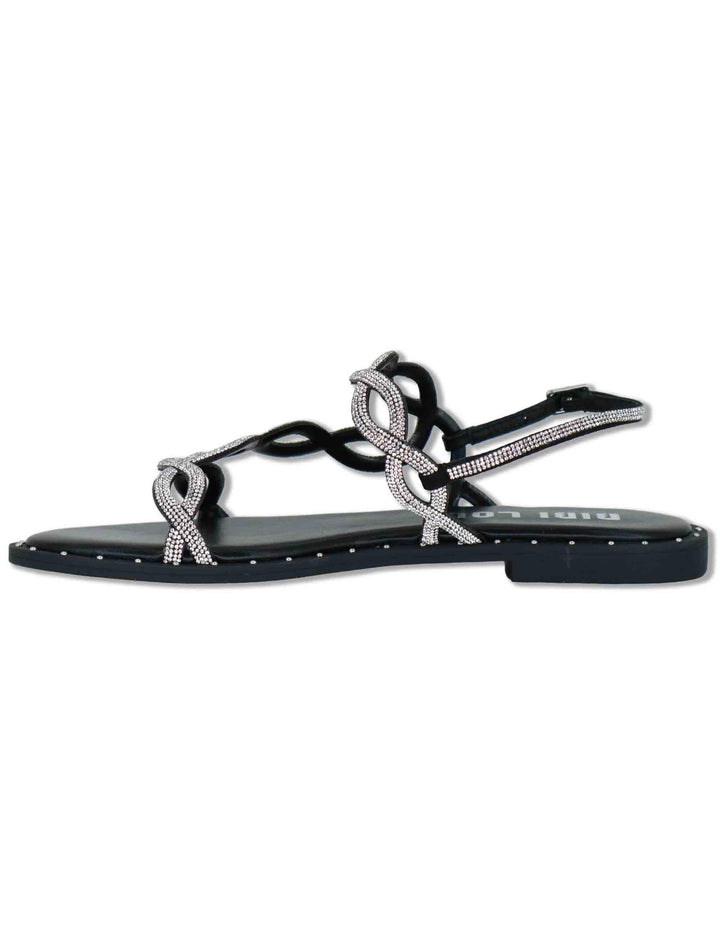 Sandali flat donna in pelle e strass argento con cinturino regolabile Illion 888Z00HG 09-PLOMO Bibi Lou 