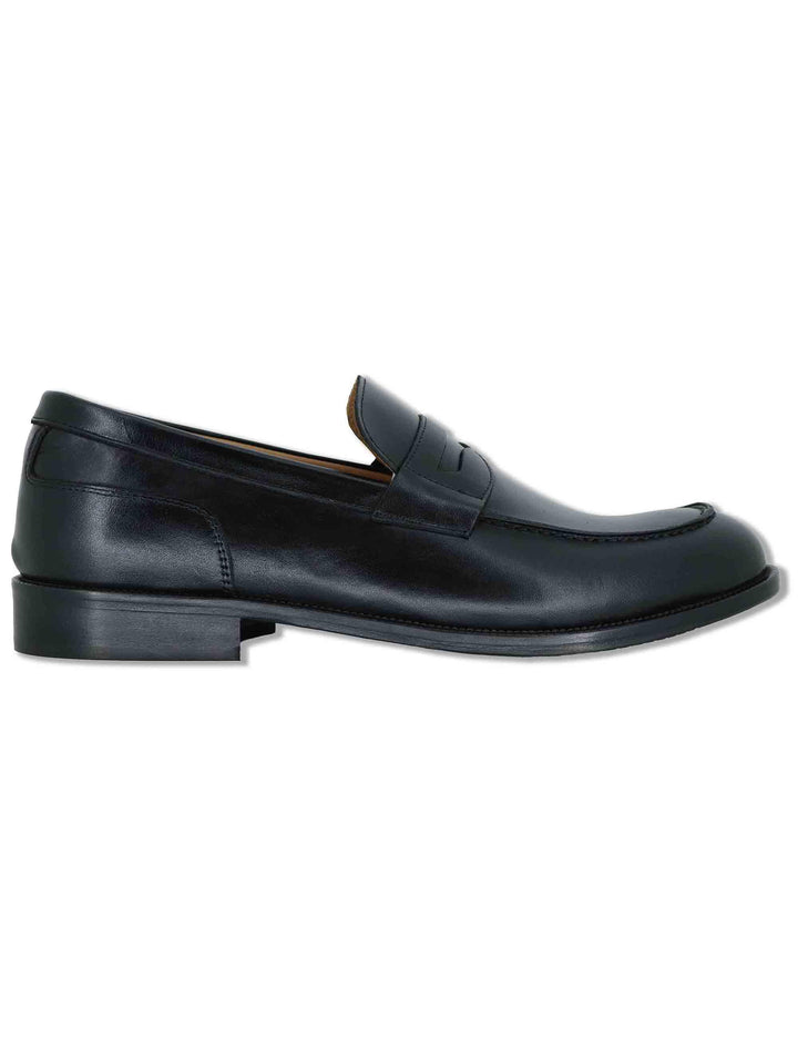 Mocassini uomo in pelle nera lucida con suola in cuoio cucita SPDU601 001 Spatarella 
