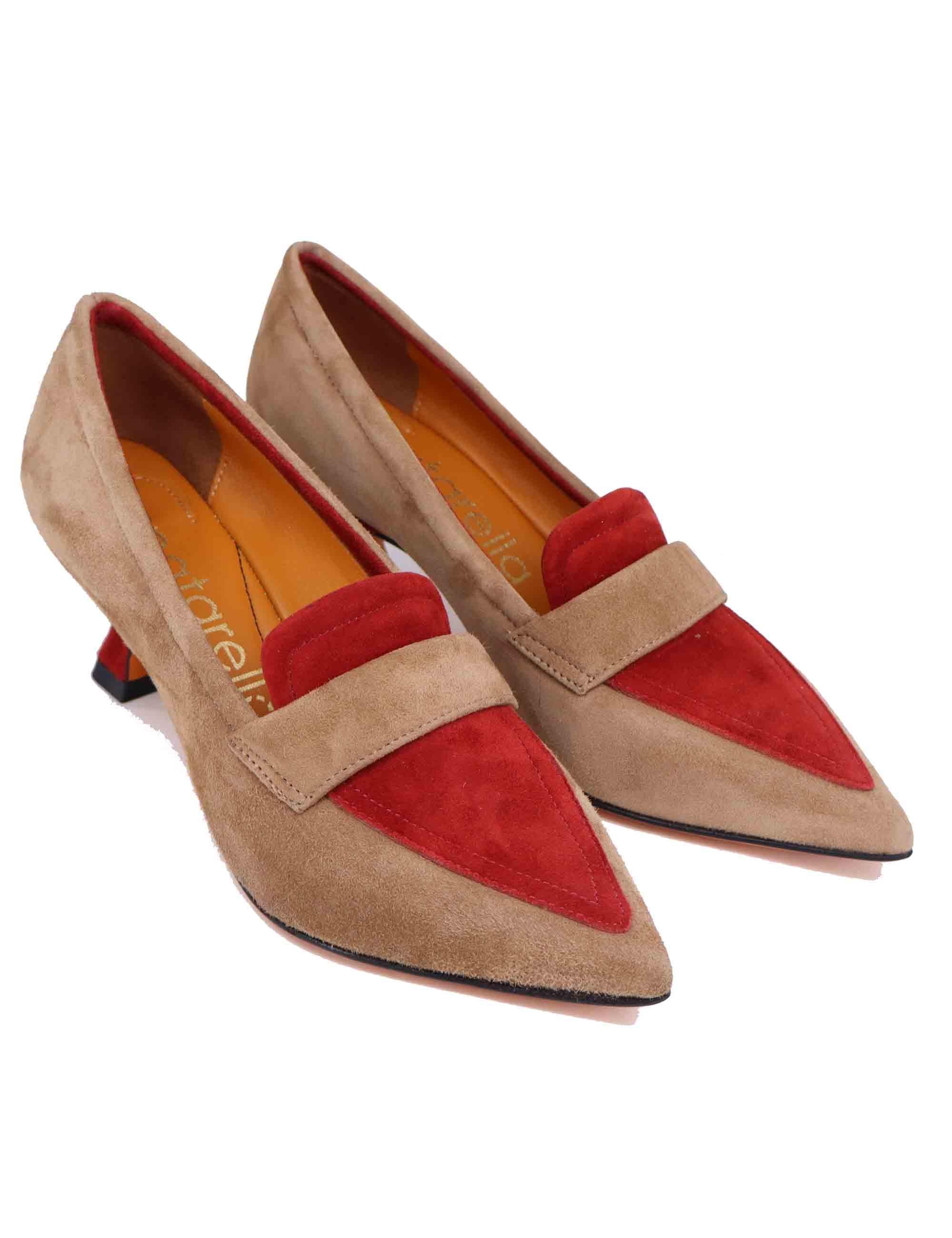 Mocassini donna in camoscio beige con punta a punta SP1077 014 Spatarella 