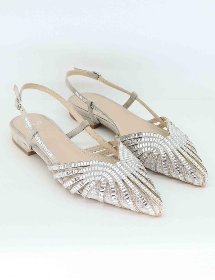 Slingback donna in tessuto argento con strass e tacco basso U470024418A0 D240G-99 Exe 