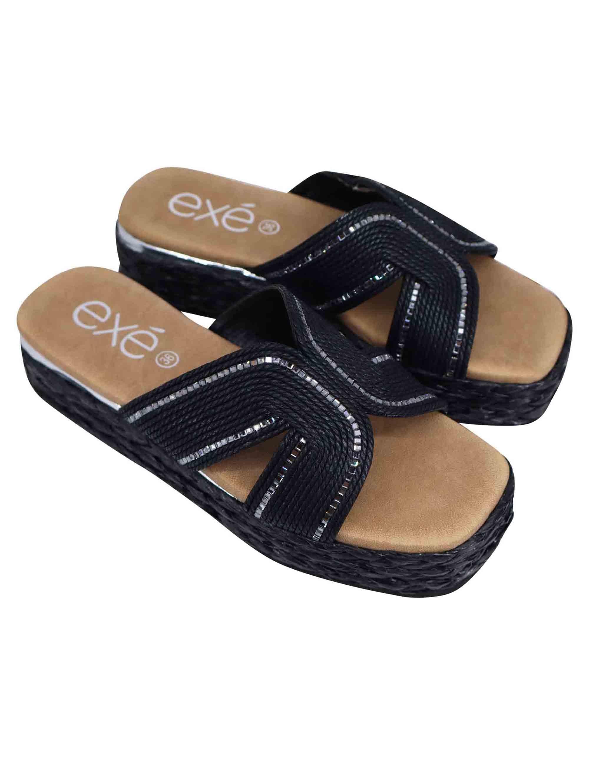 Sandali donna in corda nera con rifiniture in argento S420A852305E L2F Exe 