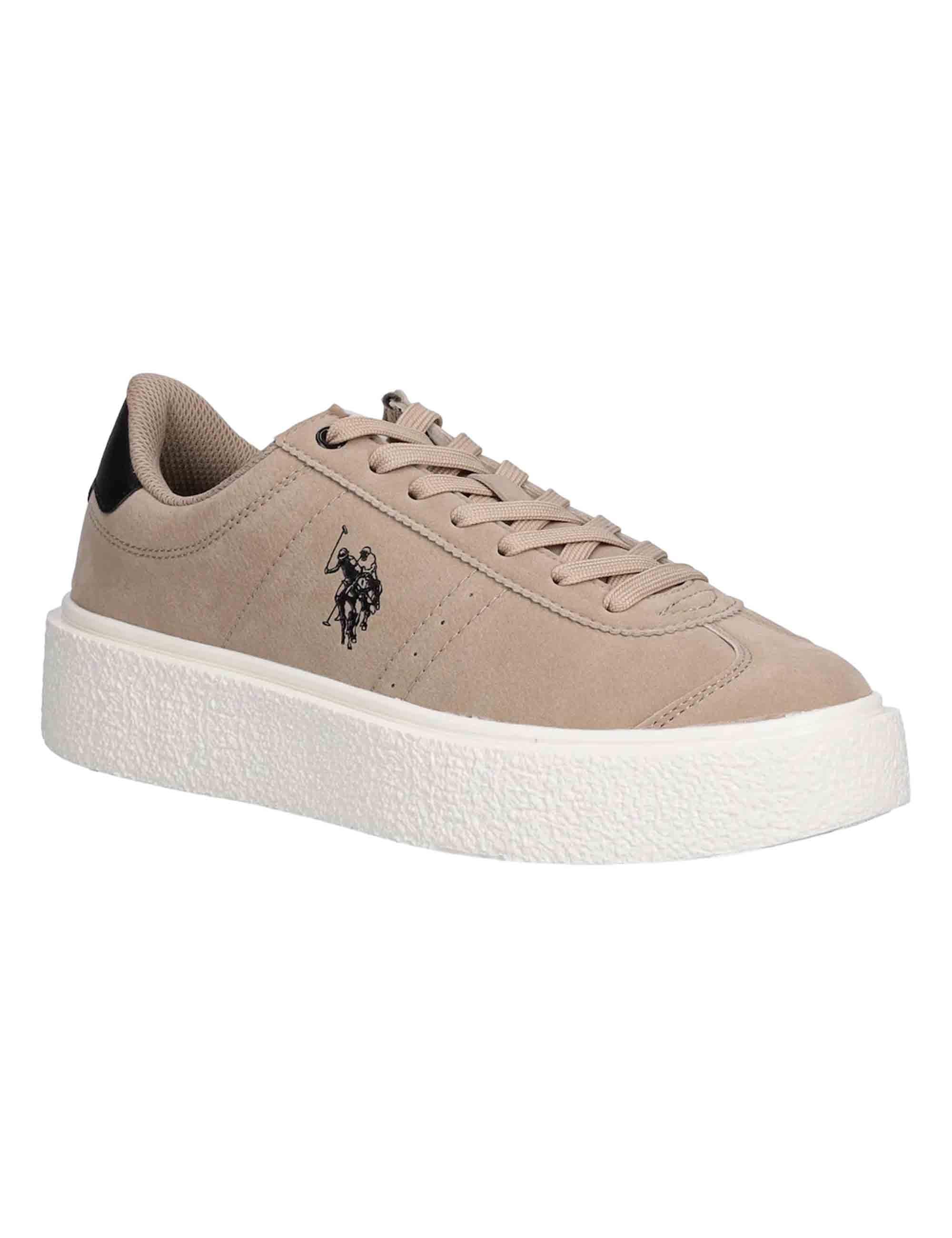 Sneakers donna in eco pelle beige con logo e suola alta in gomma JODY002 BEI U.S. Polo Assn. 