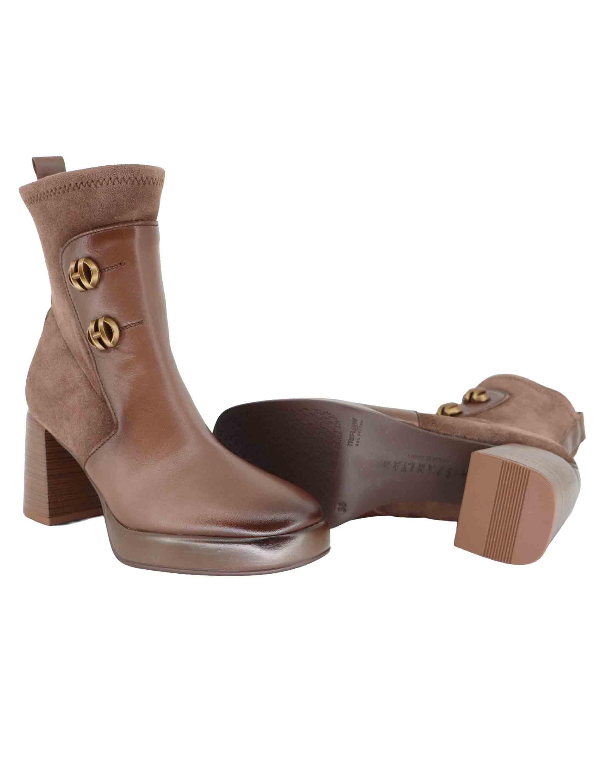 Stivaletti donna in pelle marrone con tacco alto e plateau HI254228 C005 Hispanitas 