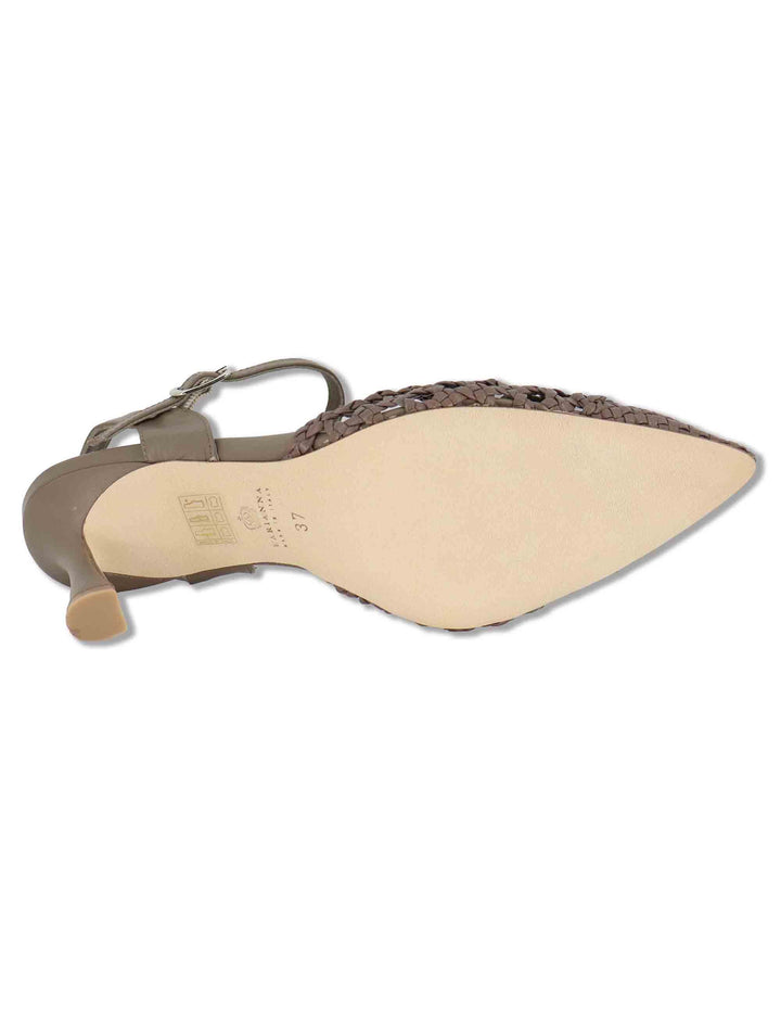 Sandali donna in pelle taupe con punta chiusa e cinturino alla caviglia CH2659/RT 032 L'Arianna 