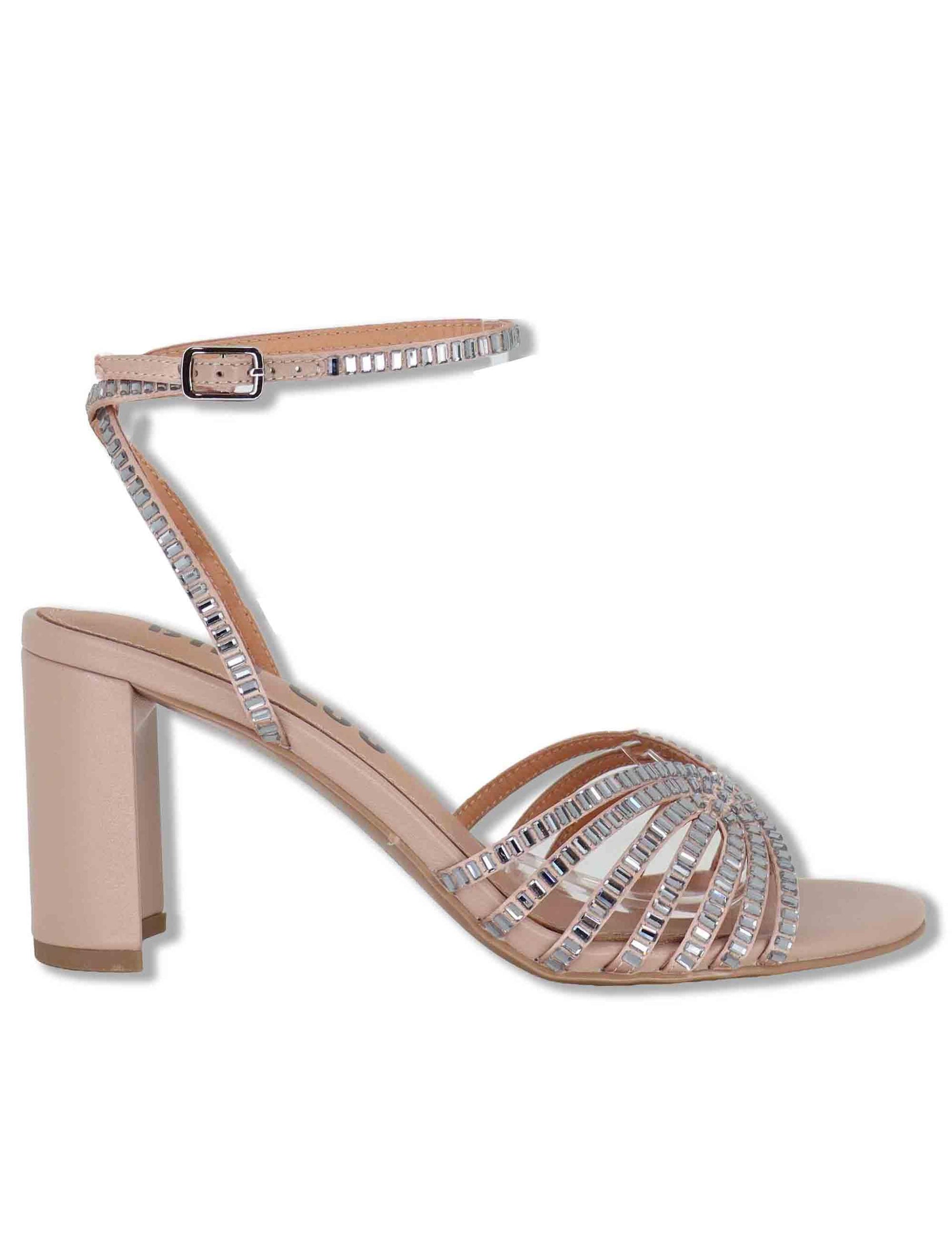 Sandali donna in pelle nude con strass tacco alto e cinturino alla caviglia 563Z75VK 47-NUDE Bibi Lou 