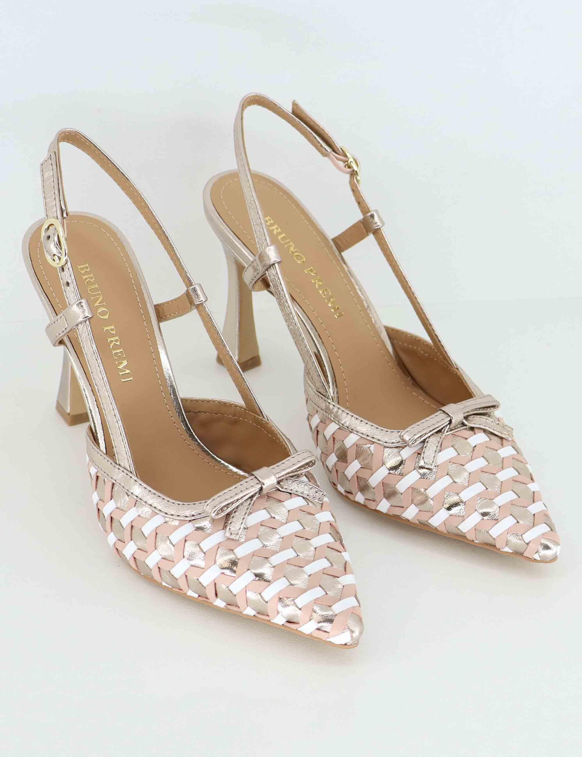 Decollete donna in pelle intrecciata argento tacco alto BL0609X 600 Bruno Premi 