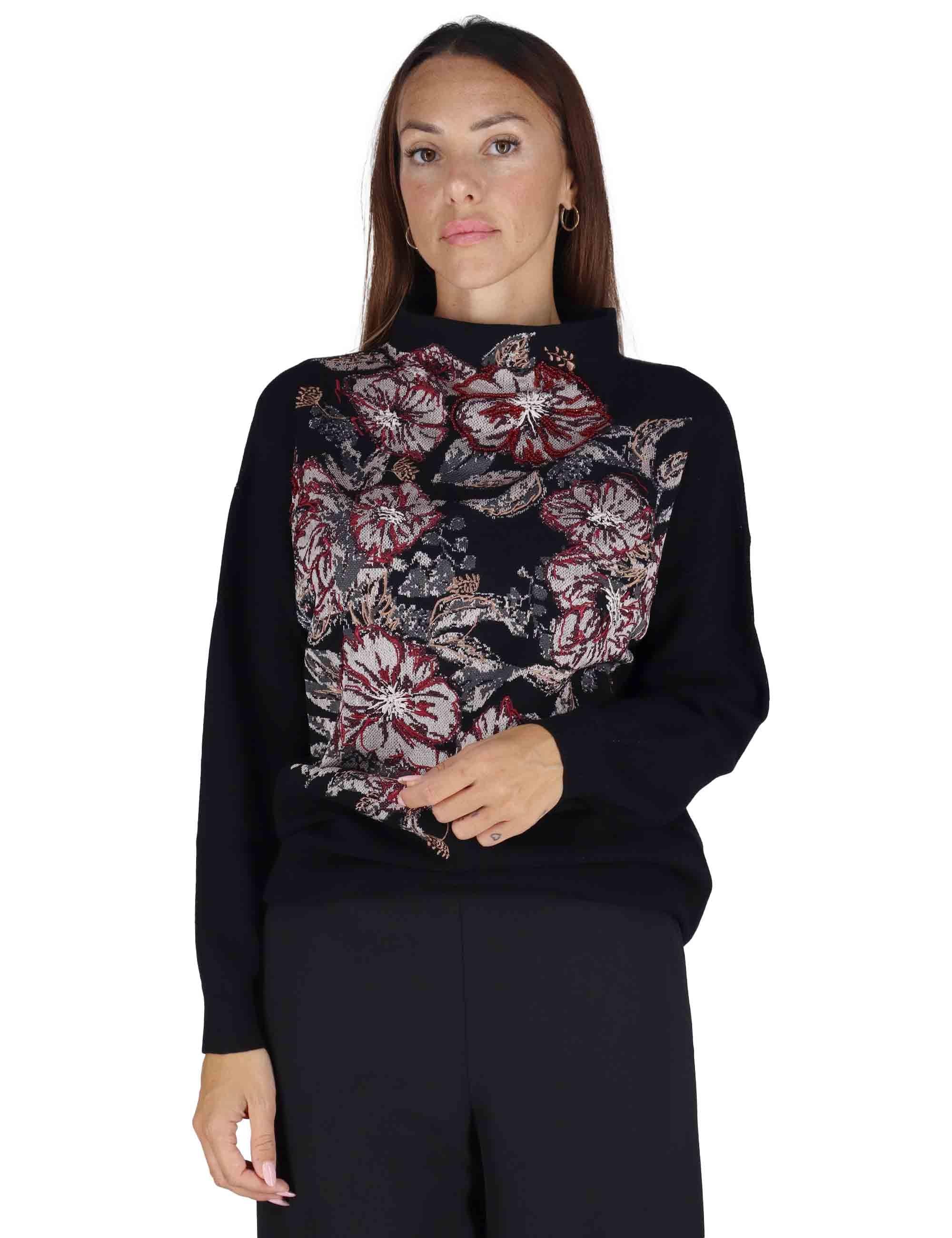 Maglione Donna Flower Jacquard Lana Nera JQ511078206 20B99 - Maliparmi