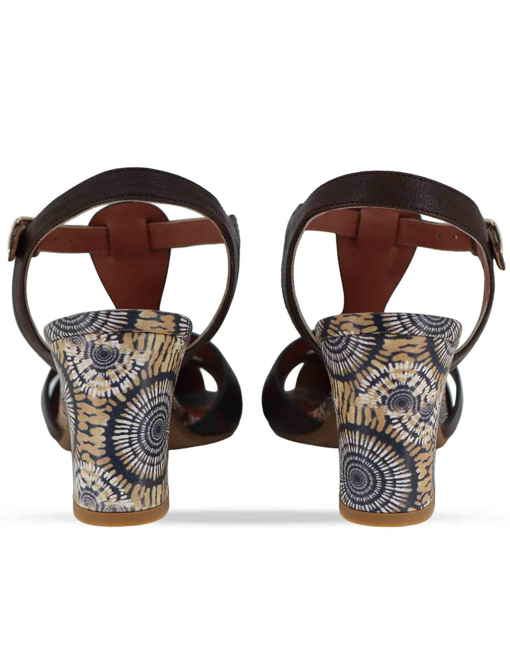 Sandali donna in pelle marrone con cinturino alla caviglia e tacco medio 5105P 014 Les Venues 