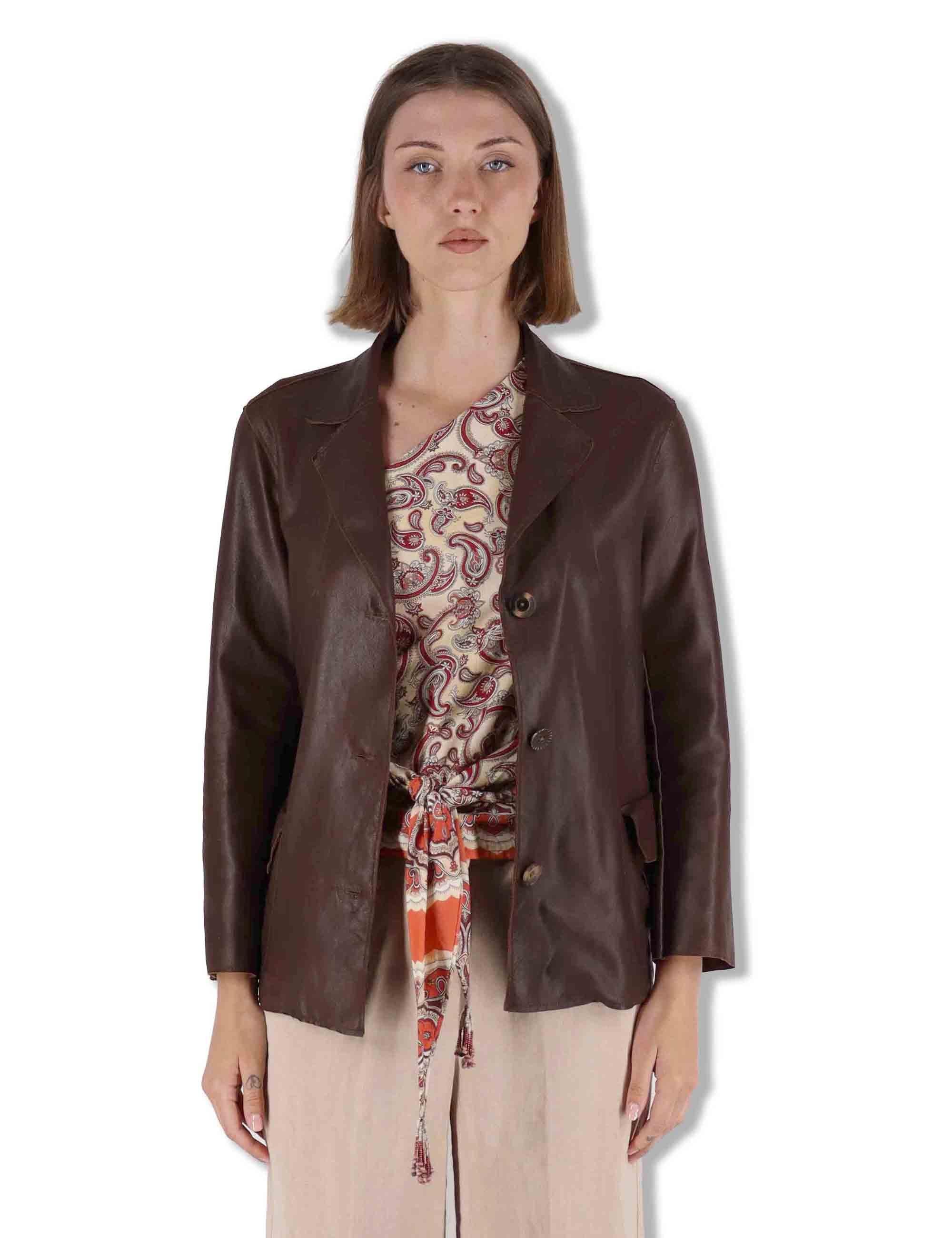 Giacche blazer donna in pelle marrone monopetto SP1527 014 Spatarella 