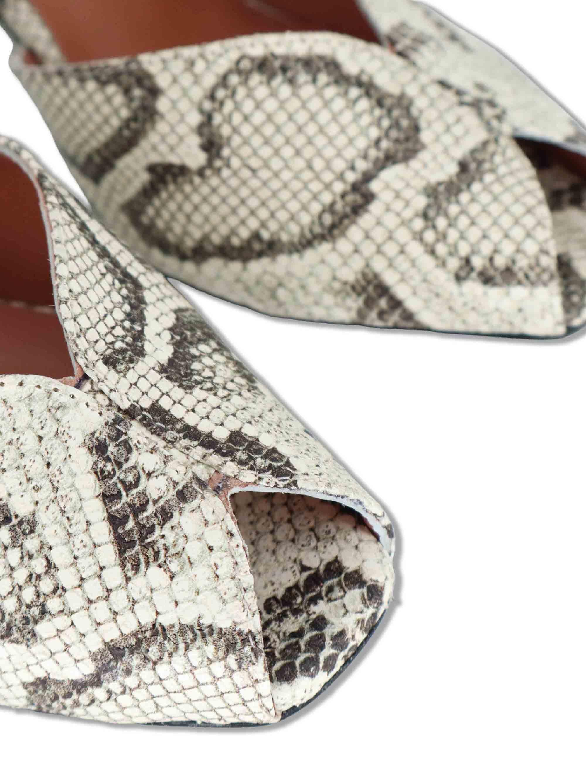 Sandali donna slingback in pelle bianca stampata con tacco alto E401 078 Les Venues 