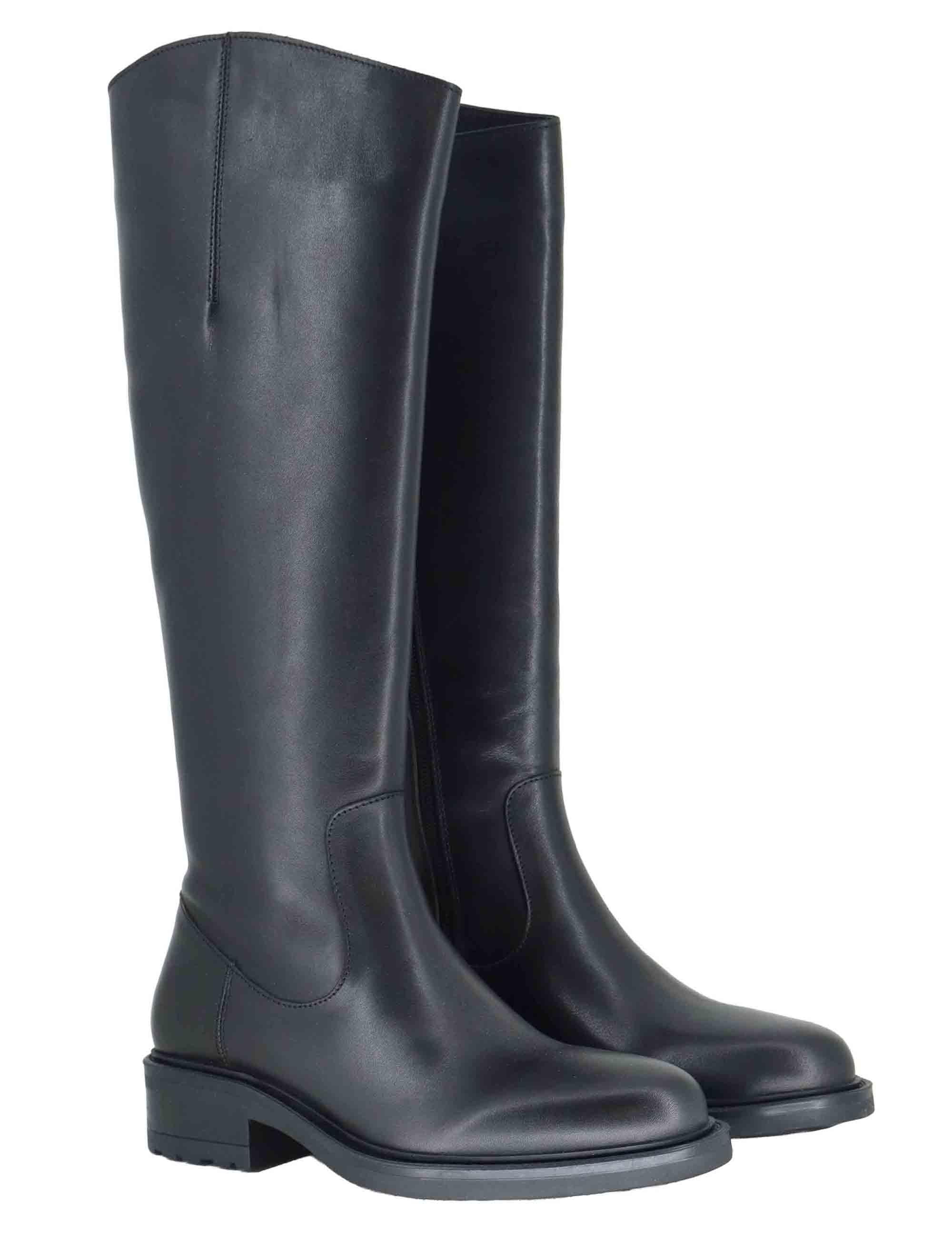 Stivali donna in pelle nera con tacco basso e zip laterale SP56212 001 Spatarella 