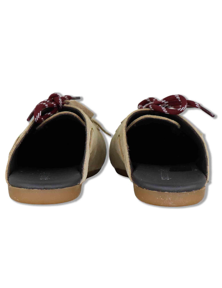 Sabot donna in camoscio beige con doppi lacci e suola bassa in gomma SP91 016 Spatarella 