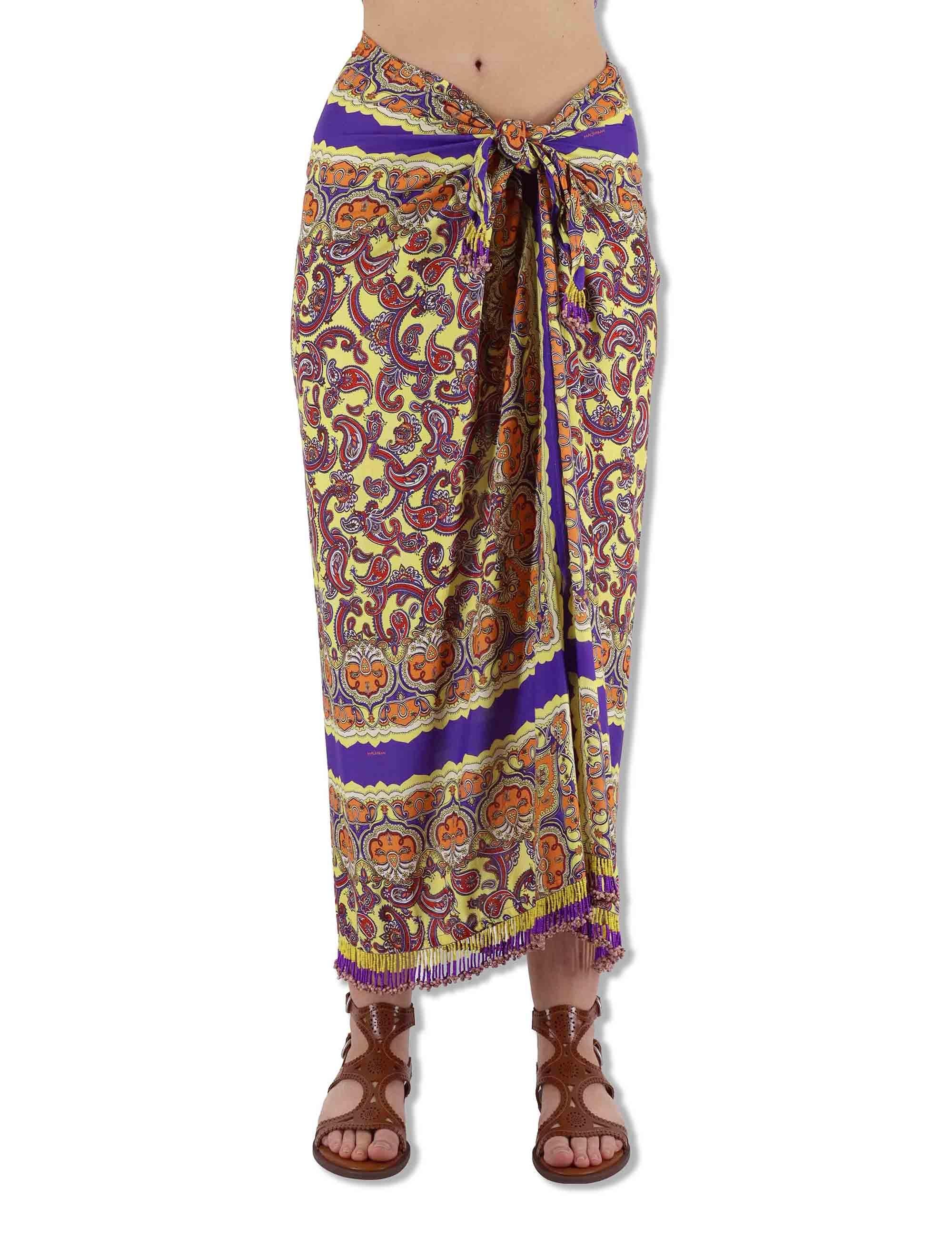 Gonne donna Sunset Paisley in viscosa naturale stampata gialla con spacco JG666550662 B7010 Maliparmi 