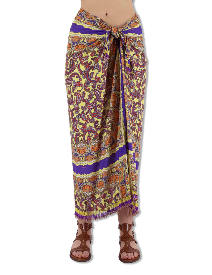 Gonne donna Sunset Paisley in viscosa naturale stampata gialla con spacco JG666550662 B7010 Maliparmi 