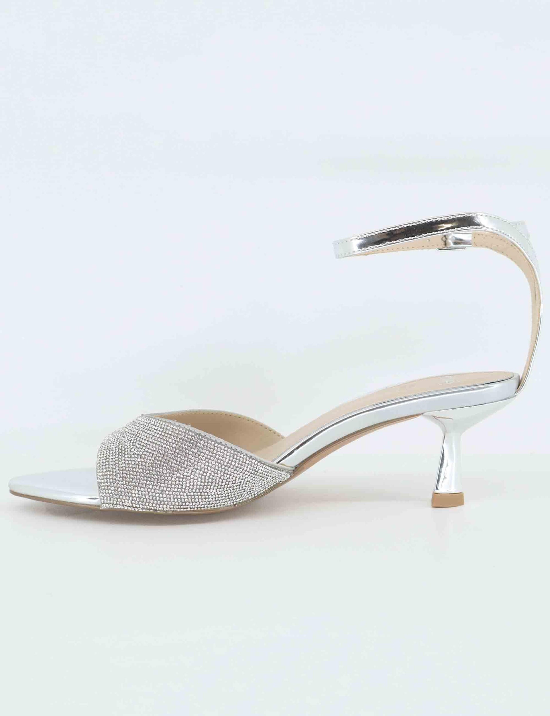 Sandali donna in strass argento con cinturino e tacco gioiello U4700035358E 731-22 Exe 