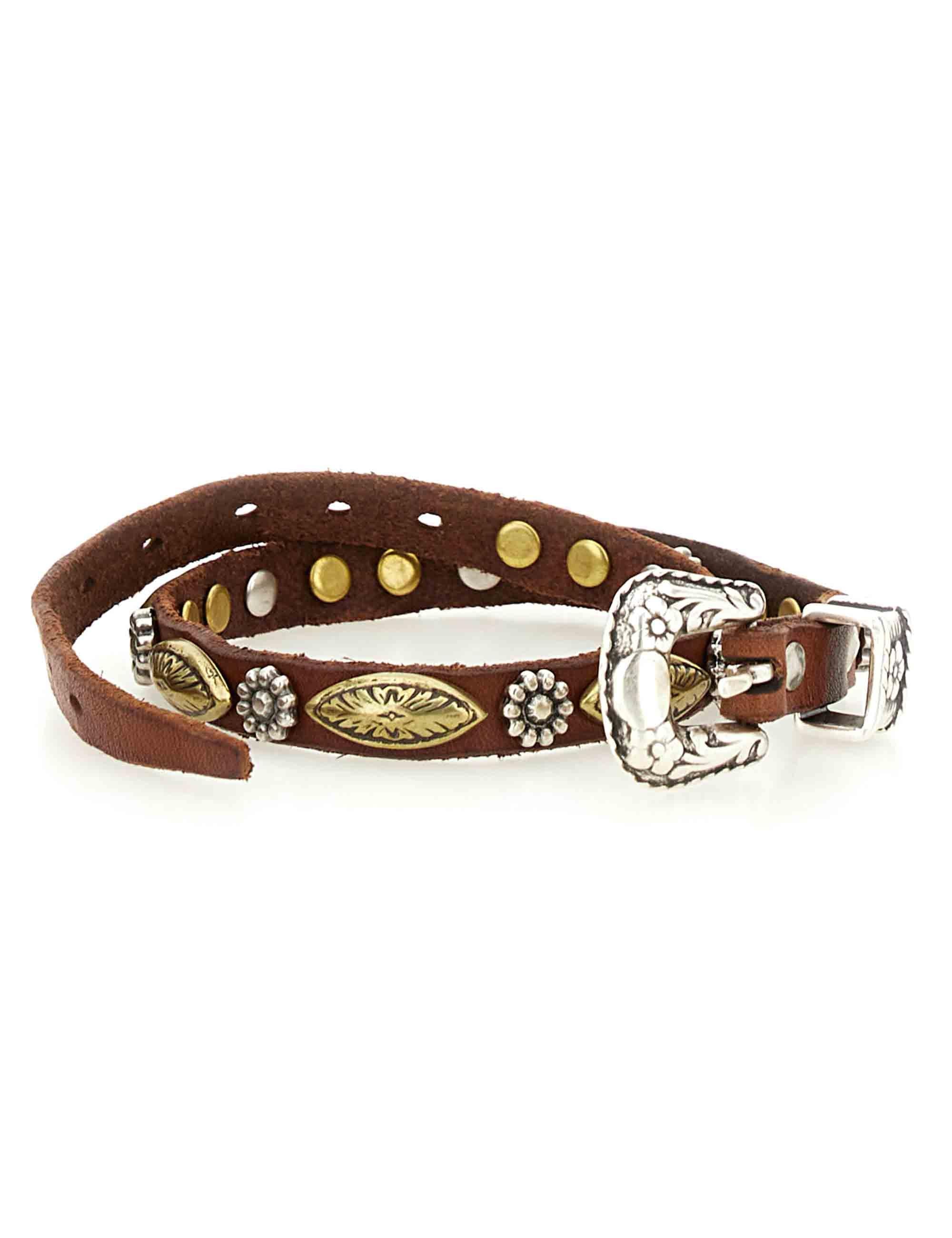 Bracciali donna in pelle cuoio con borchie e fibbe a doppio giro C002270ND X3014 C1502 Campomaggi 