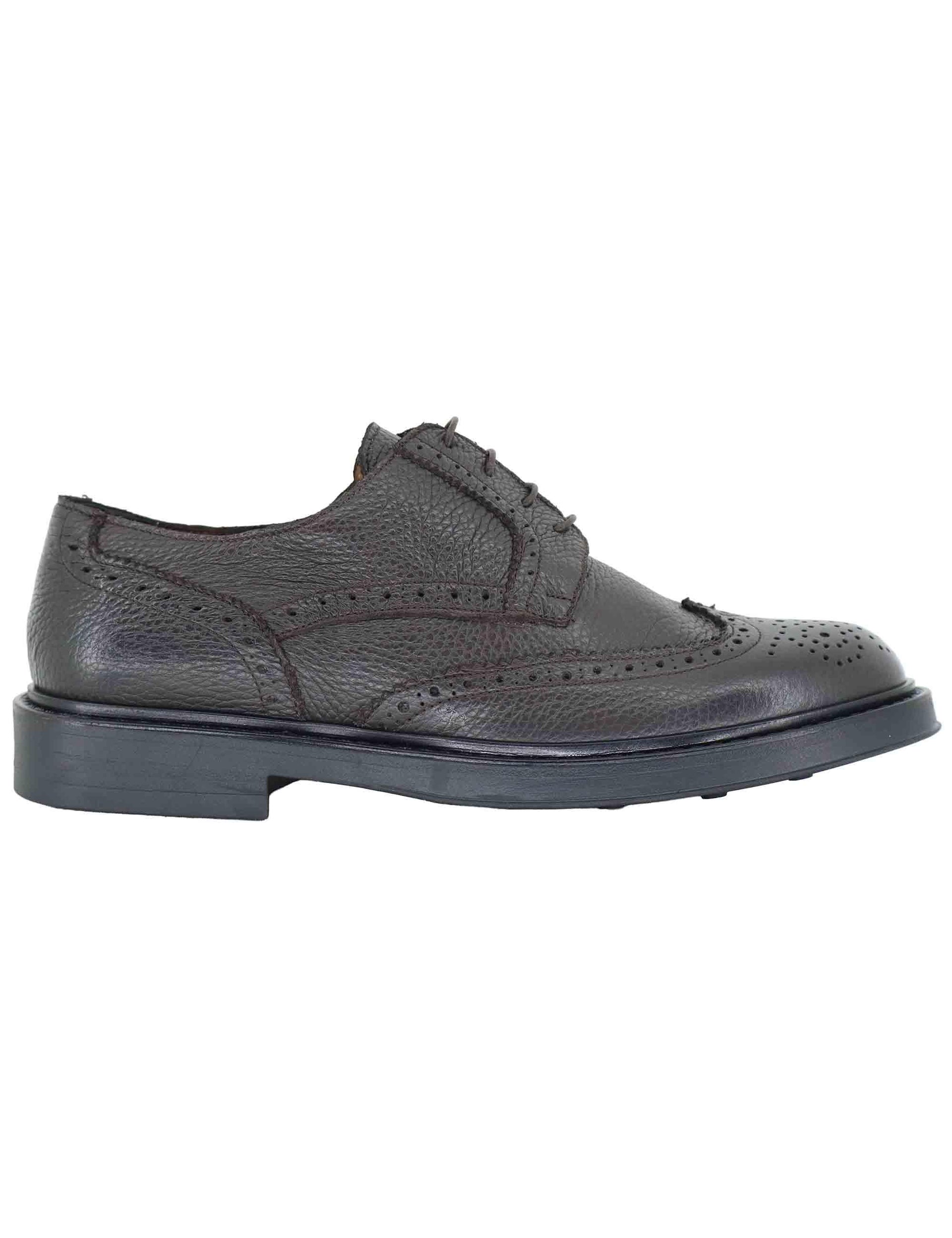 Stringate uomo in pelle marrone con impunture e suola in gomma SP019 014 Spatarella 
